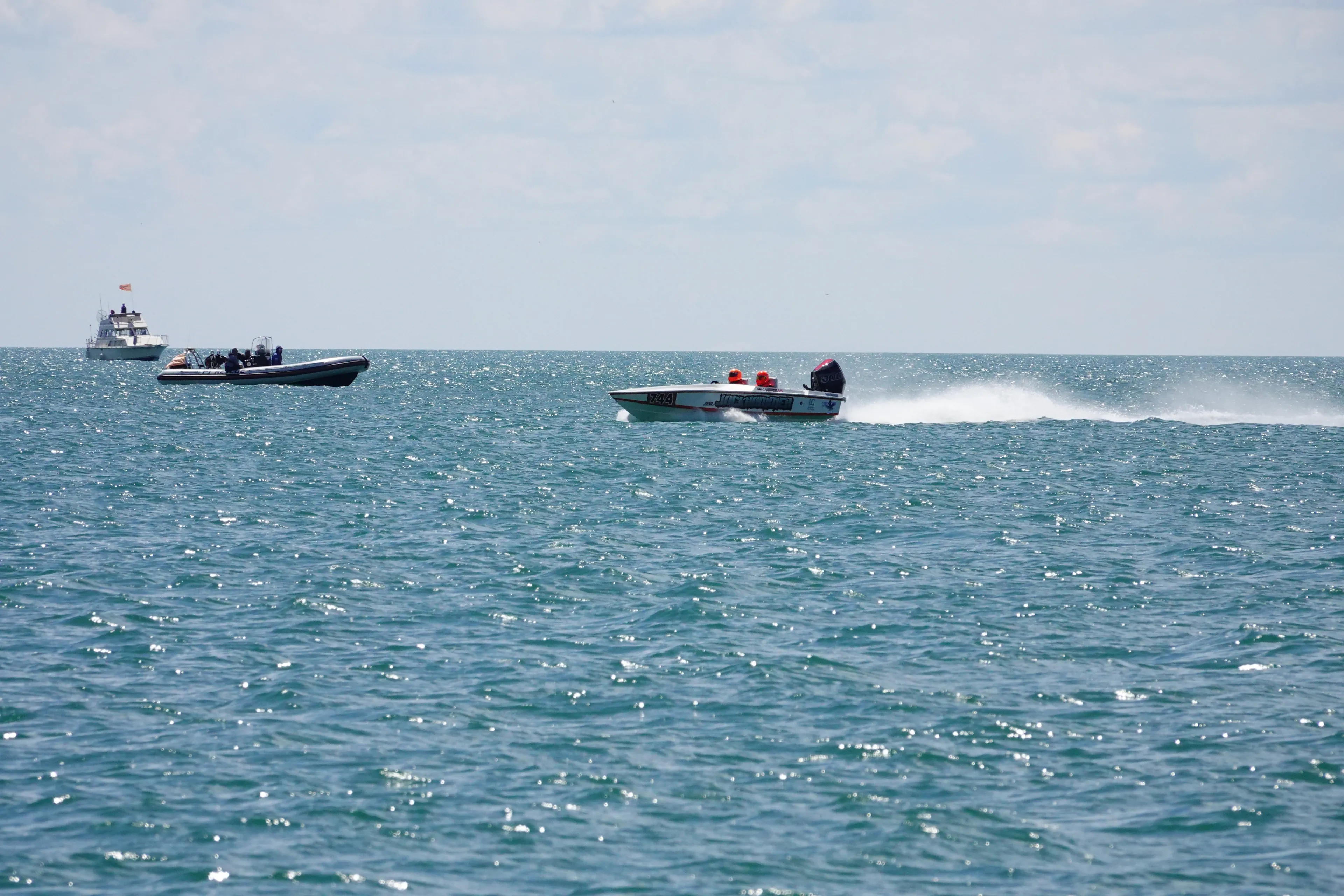 Sheboygan, Wisconsin USA - August 11th, 2024: High speed boats cruised around Lake Michigan. 