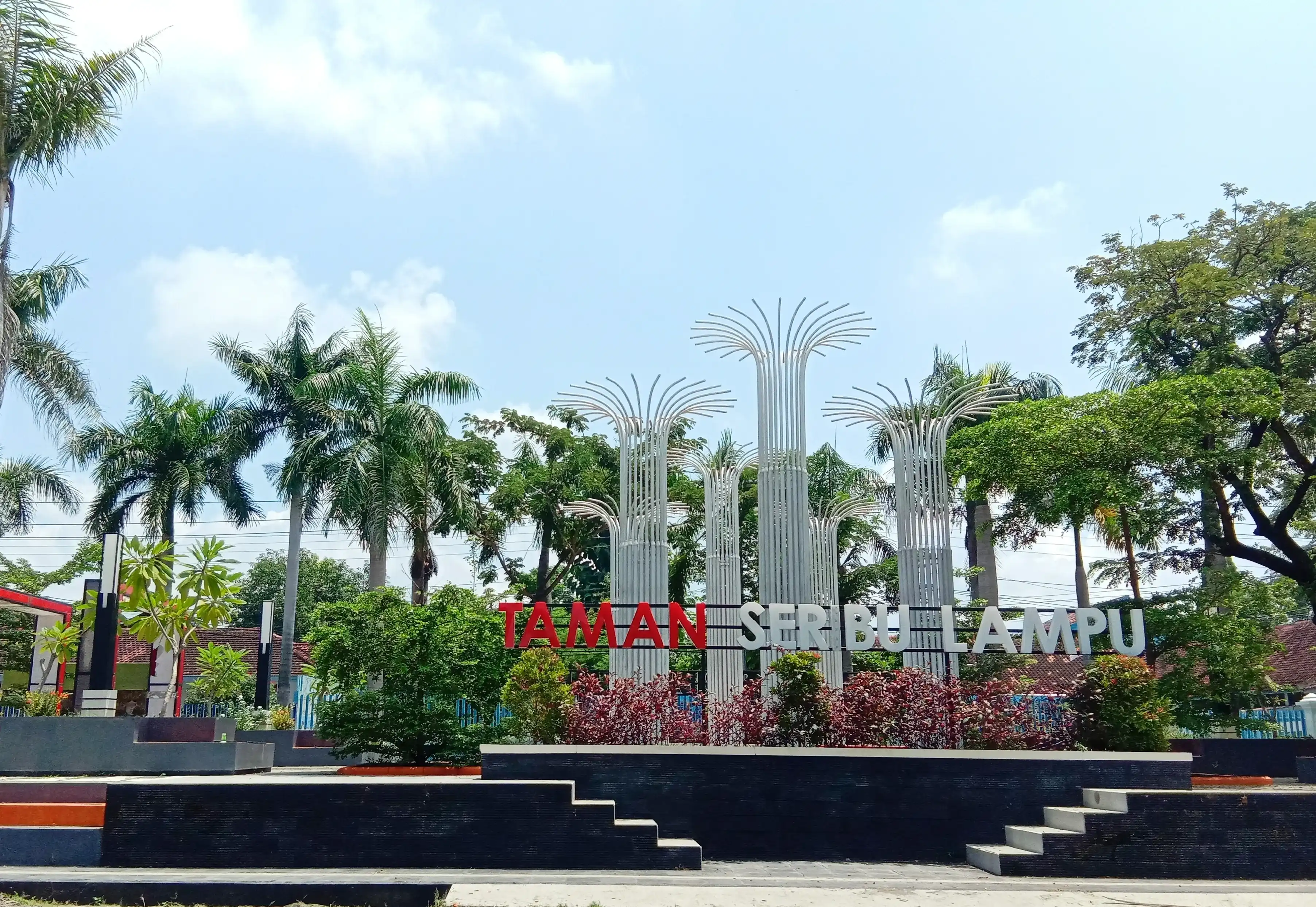 Cepu - Blora, Indonesia, April 4 2020 : the city park in Cepu, called "Taman Seribu Lampu" , has become one of the recreation areas for city residents Cepu - Blora, Indonesia, April 4 2020 : the city park in Cepu, called "Taman Seribu Lampu" , has become one of the recreation areas for city residents