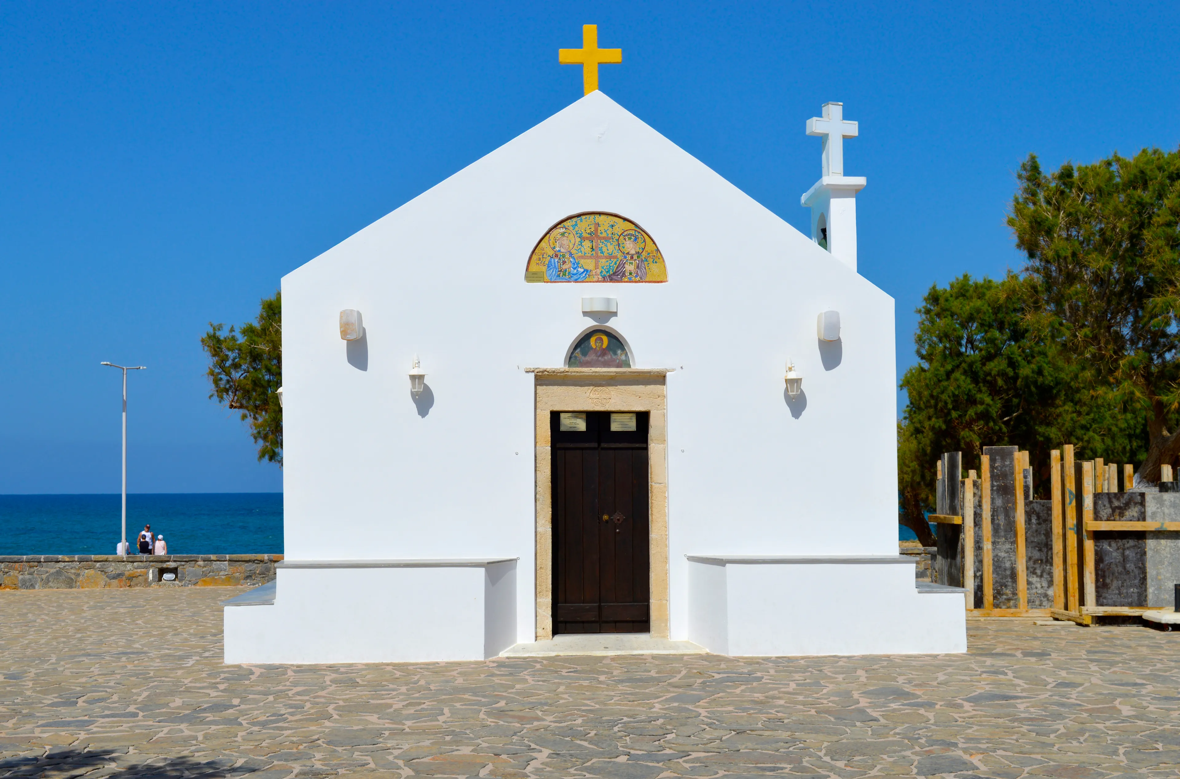 Kato Gouves, Crete, Cyprus, Greece - June 3, 2019 : Church of saints constantine and helen a beautiful small Greek orthodox church at Kato Gouves in Crete