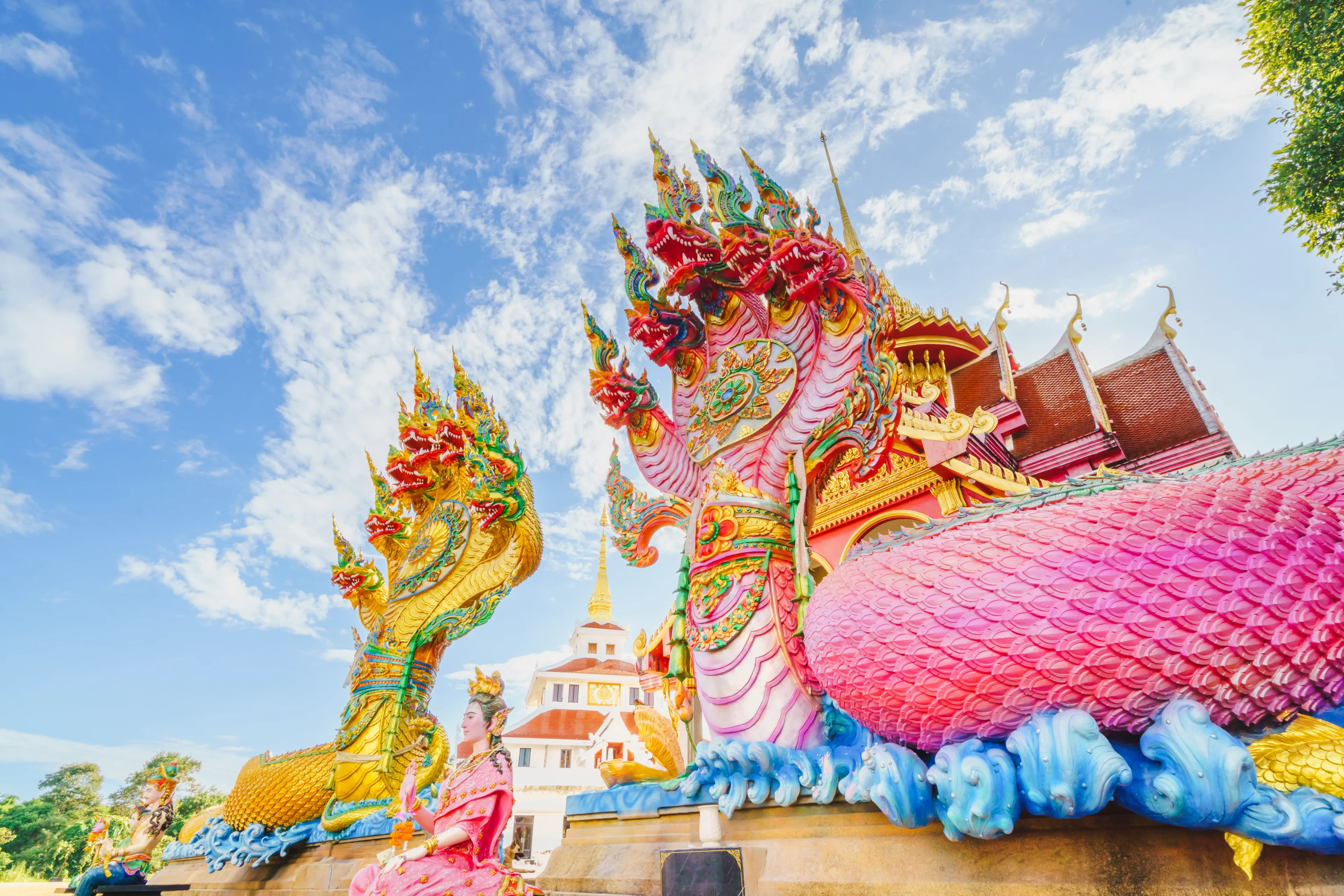 Stairs of Wat Pha Tak Suea in Nong Khai Province, Thailand. Large staircase. Naga Staircase.