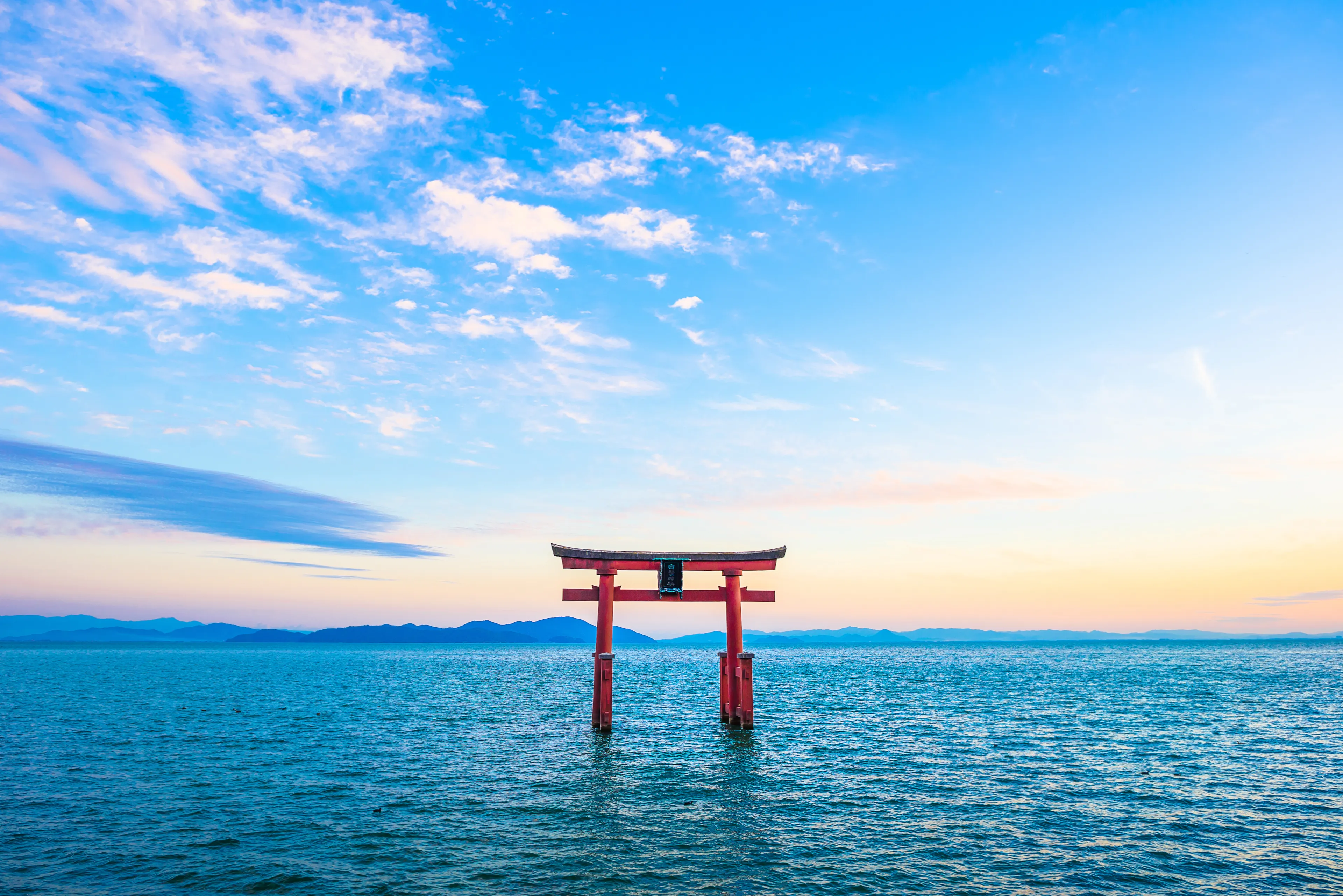 Torii and Lake Biwa, Shiga Prefecture in Japan