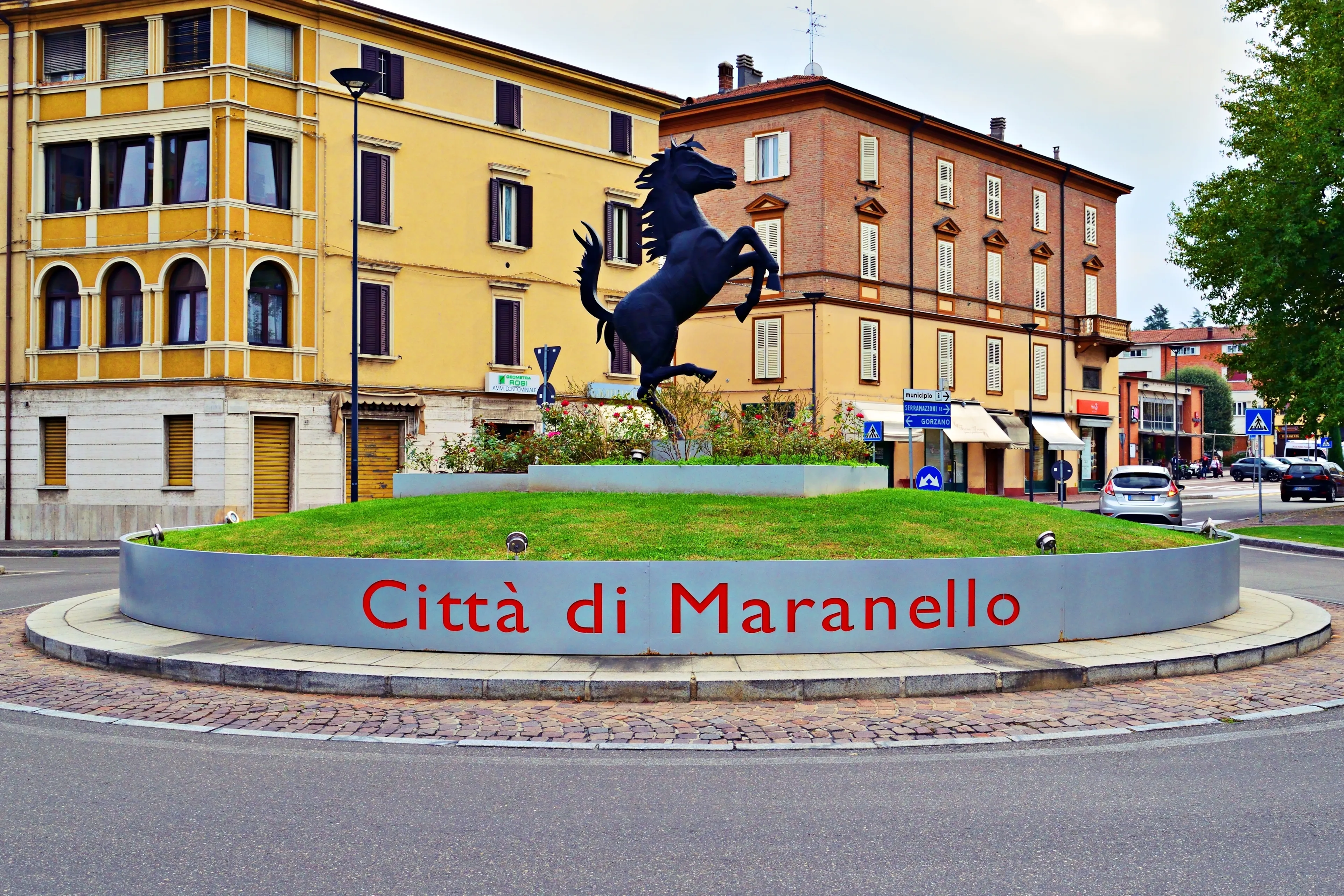 Italy, Maranello, 5 October 2023 urban landscape of Maranello, an Emilian city famous for hosting the headquarters of the Ferrari factory, the prestigious Modena car manufacturer