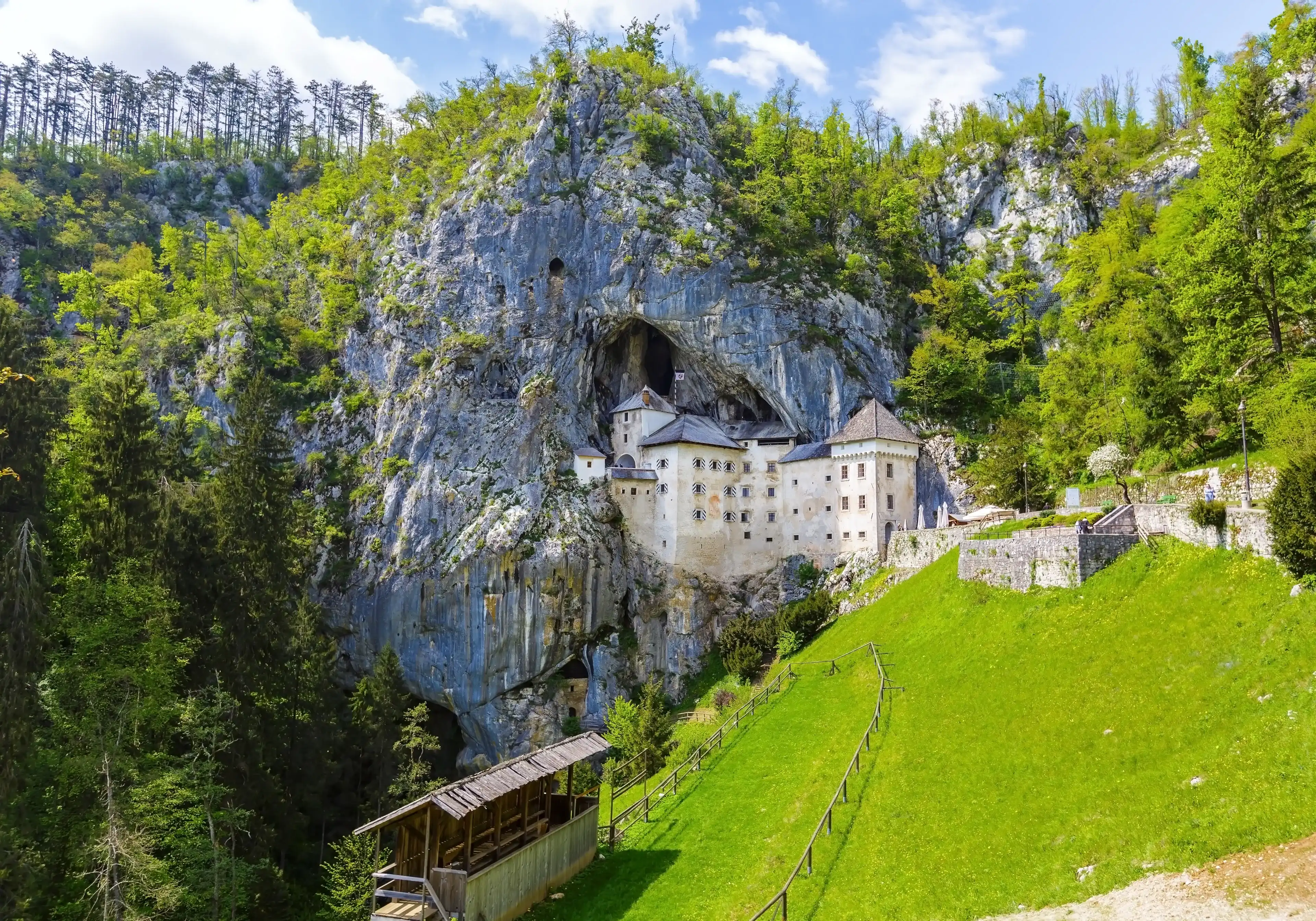 Predjama; castle at the cave mouth in Postojna, Slovenia in springtime 