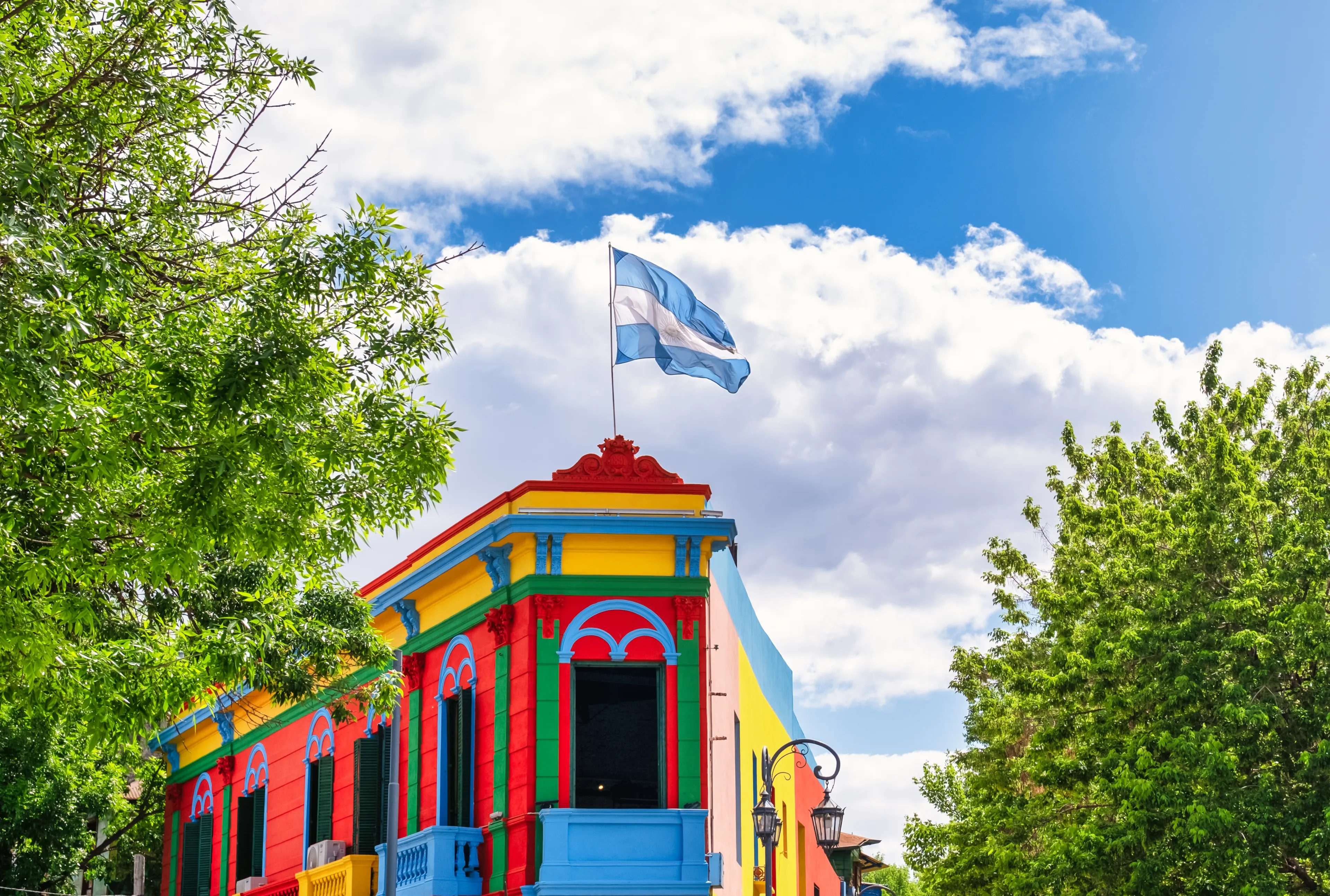 Typical brightly colored building on Caminito in La Boca, Buenos Aires, Argentina 