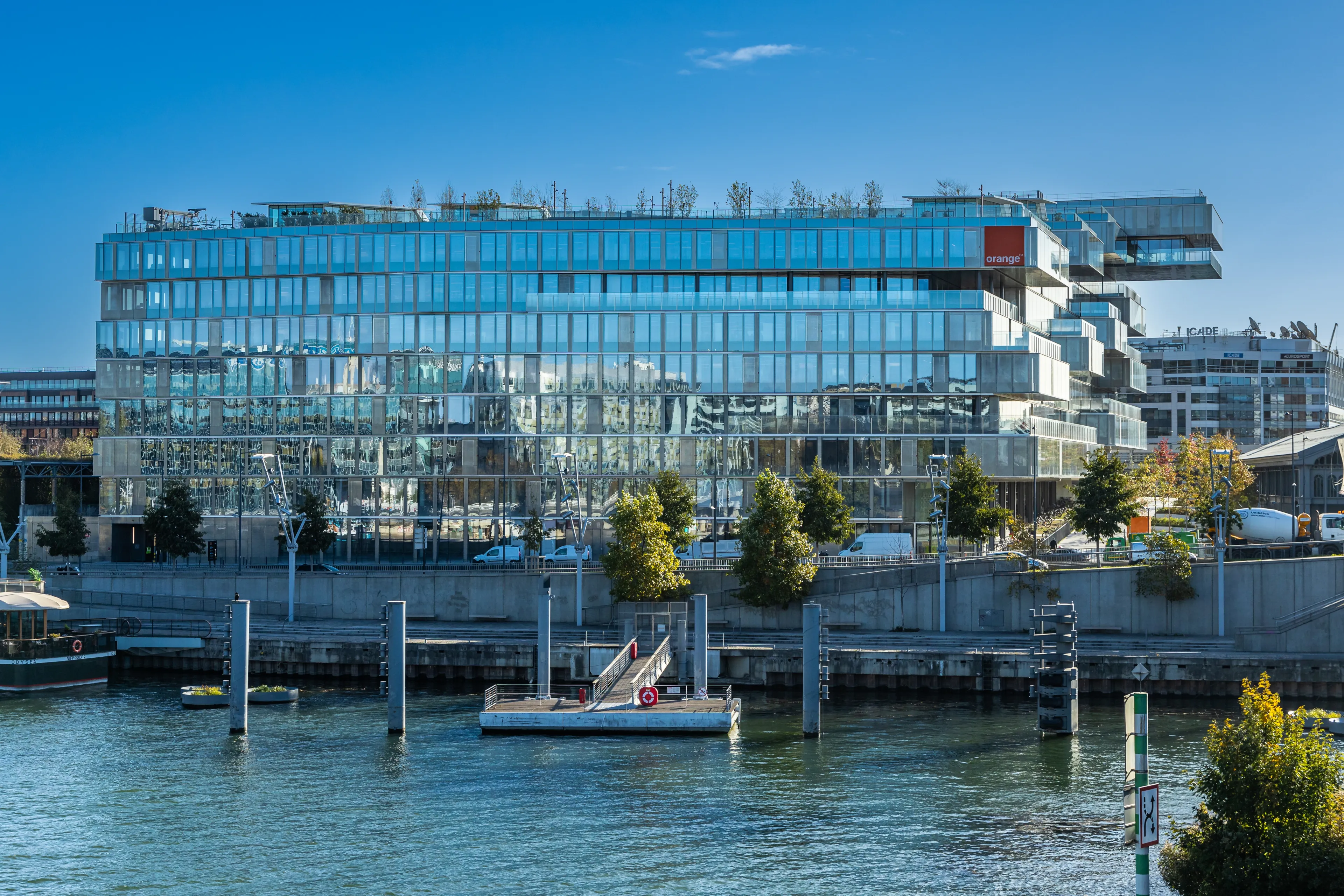 Issy-les-Moulineaux, France - October 2021 : Orange S.A headquarters building in Issy les Moulineaux near Paris, France