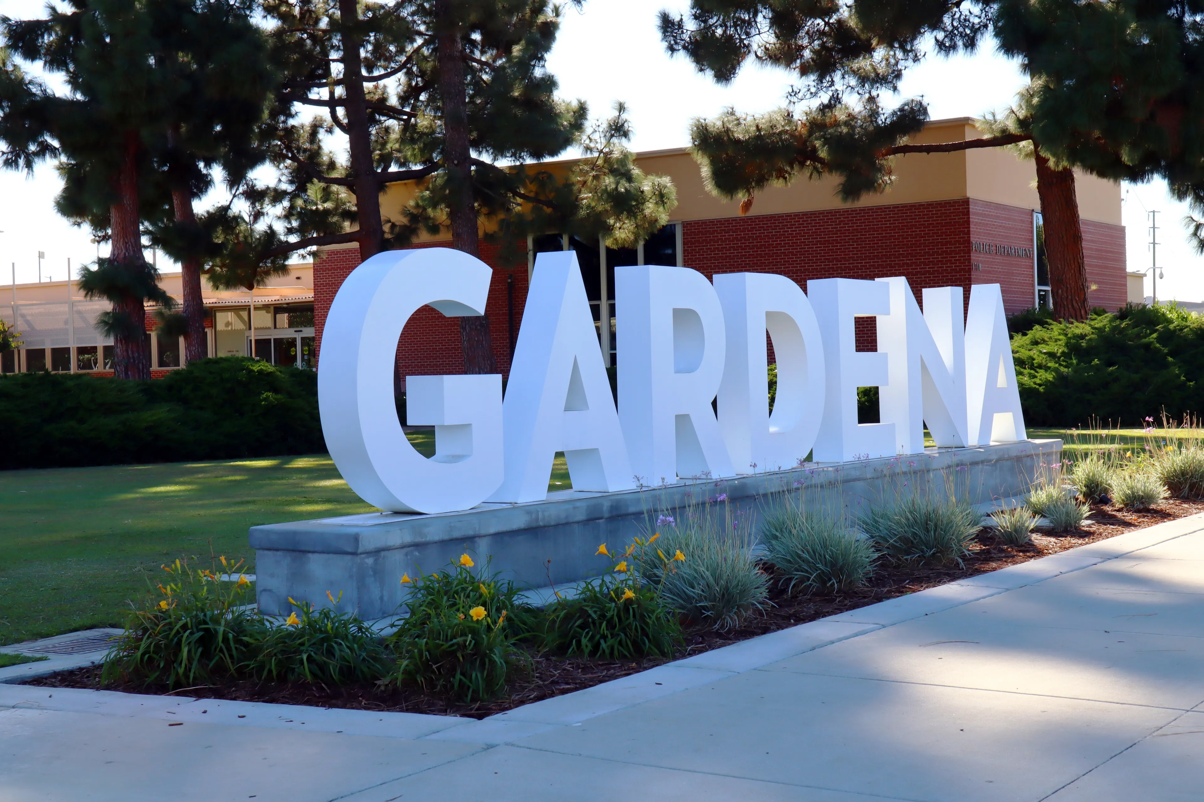 Gardena, California – October 15, 2023: City of Gardena sign at Lucille Randolph Plaza at the Gardena Civic Center park