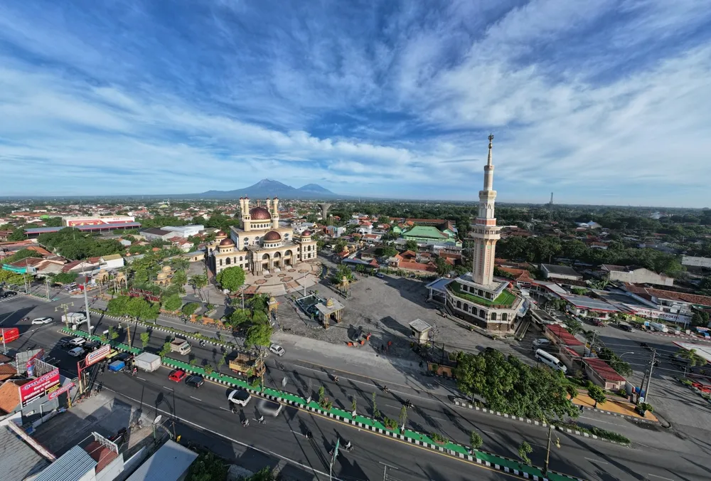 Indonesia 7 January 2025: Aerial of Al Aqsha mosque islamic center in Klaten, Indonesia.