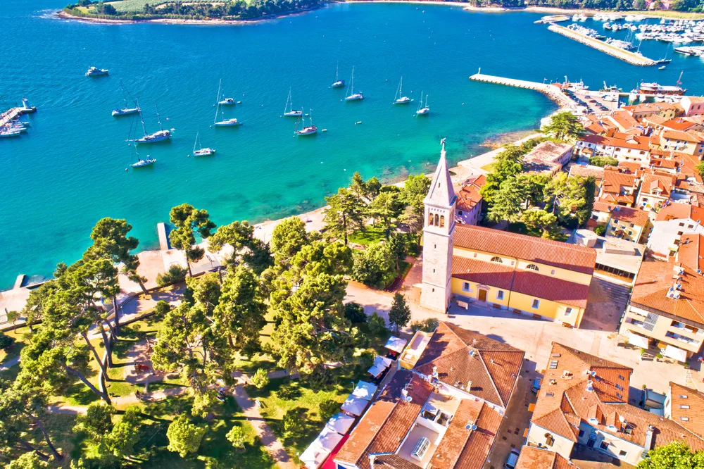 Town of Novigrad Istarski historic center architecture and sailing coastline view, archipelago of Istria, Croatia