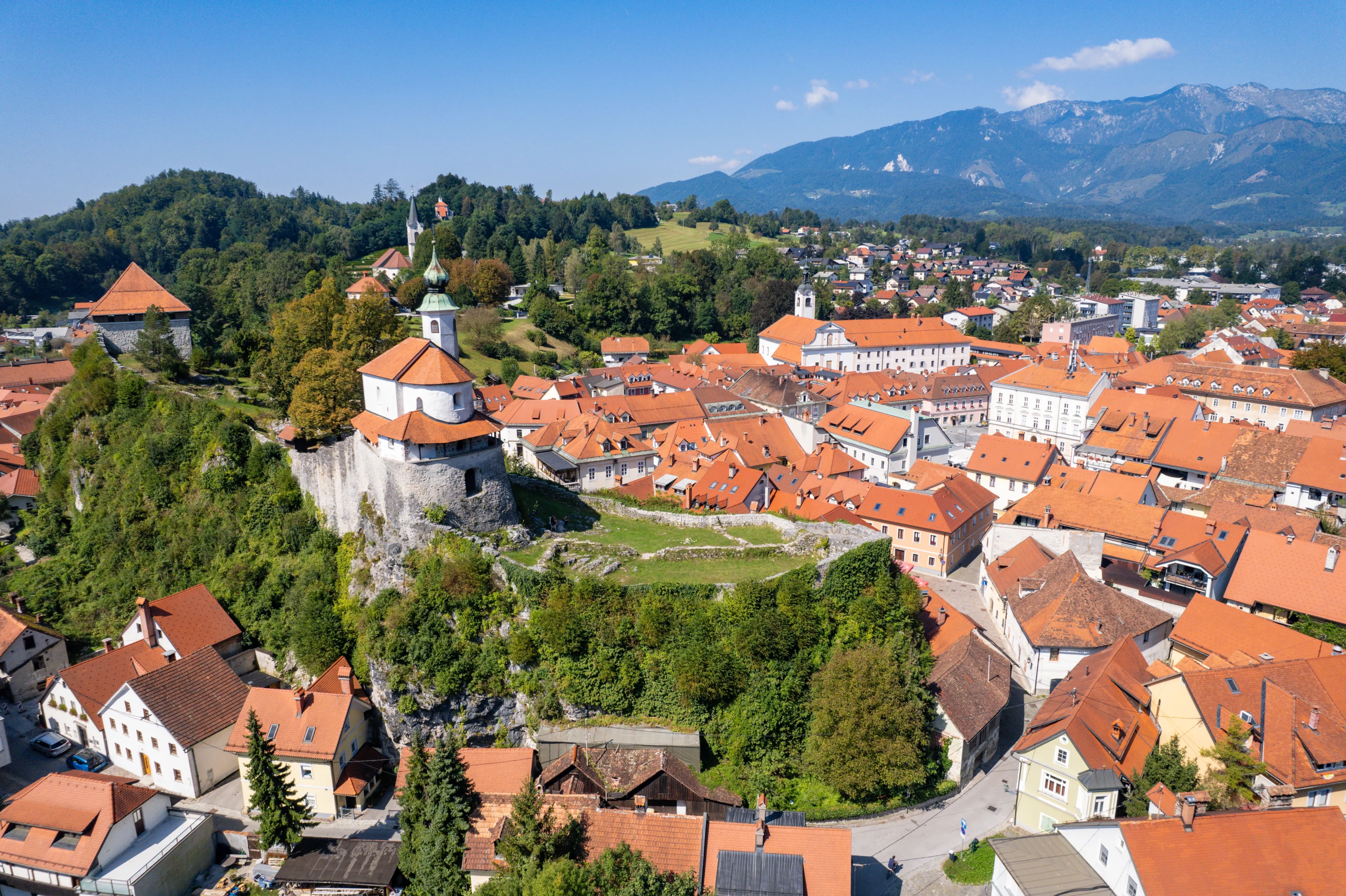 Aerial view of the beautiful slovenian village of Kamnik Slovenia during summer