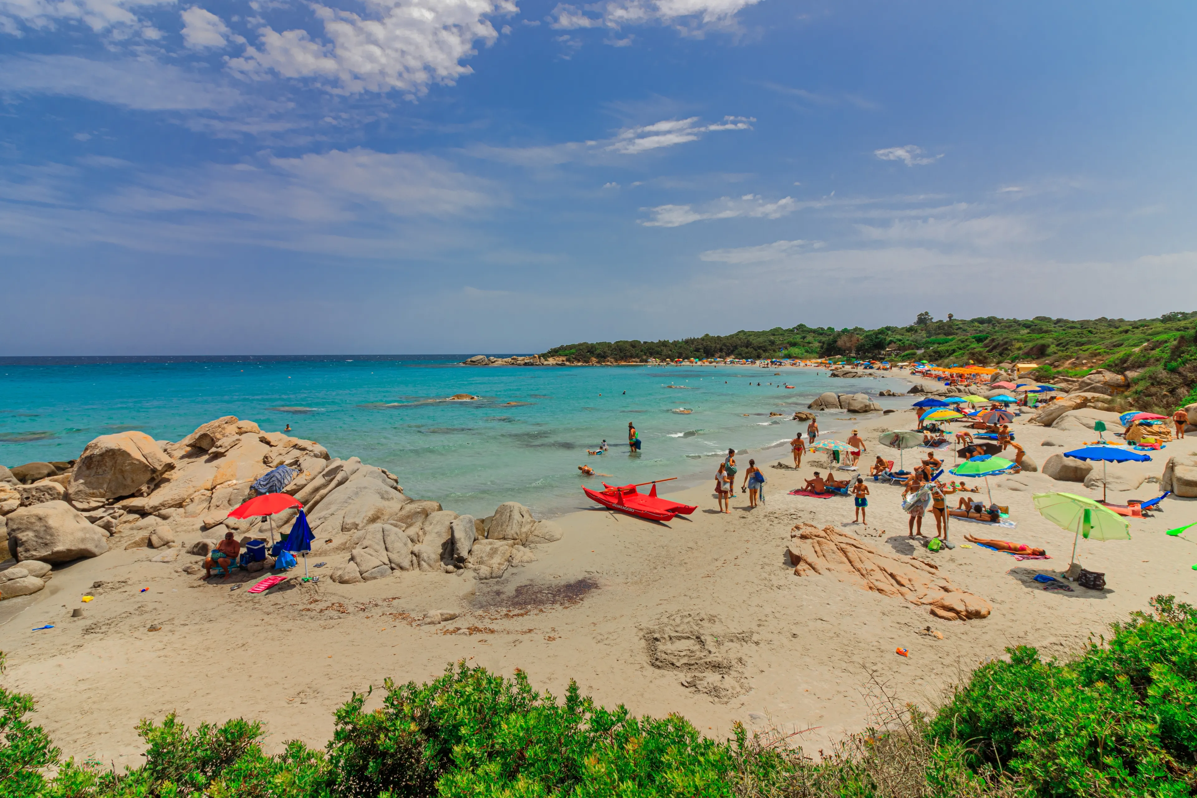 Tortolì, SardiniaItaly - 07 22 2023: Golfetto beach on Foxi Lioni, in the Tortolì area