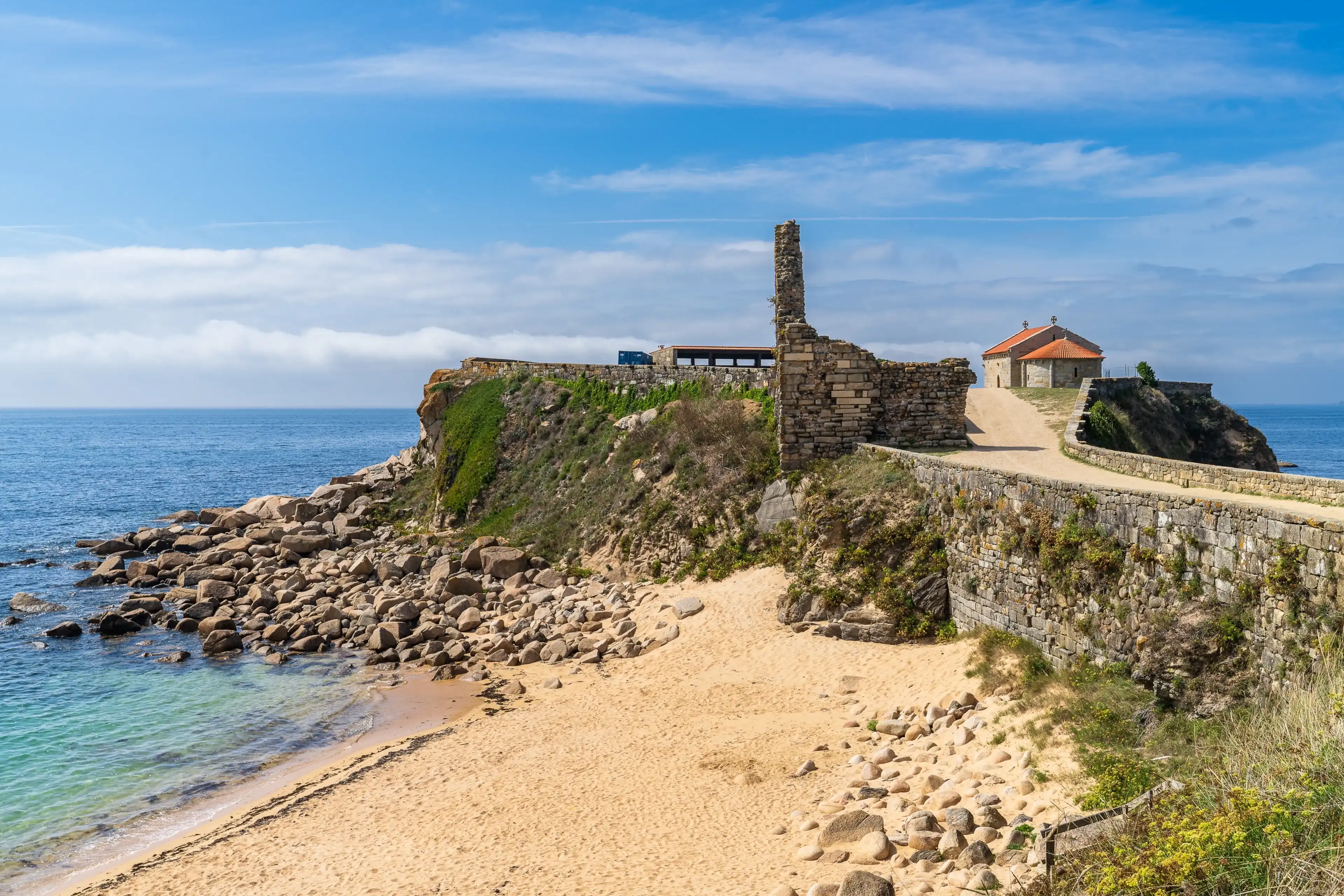 View of the Hermitage of Our Lady of La Lanzada in Sanxenxo , Sangenjo, Pontevedra, Galicia View of the Hermitage of Our Lady of La Lanzada in Sanxenxo , Sangenjo, Pontevedra, Galicia