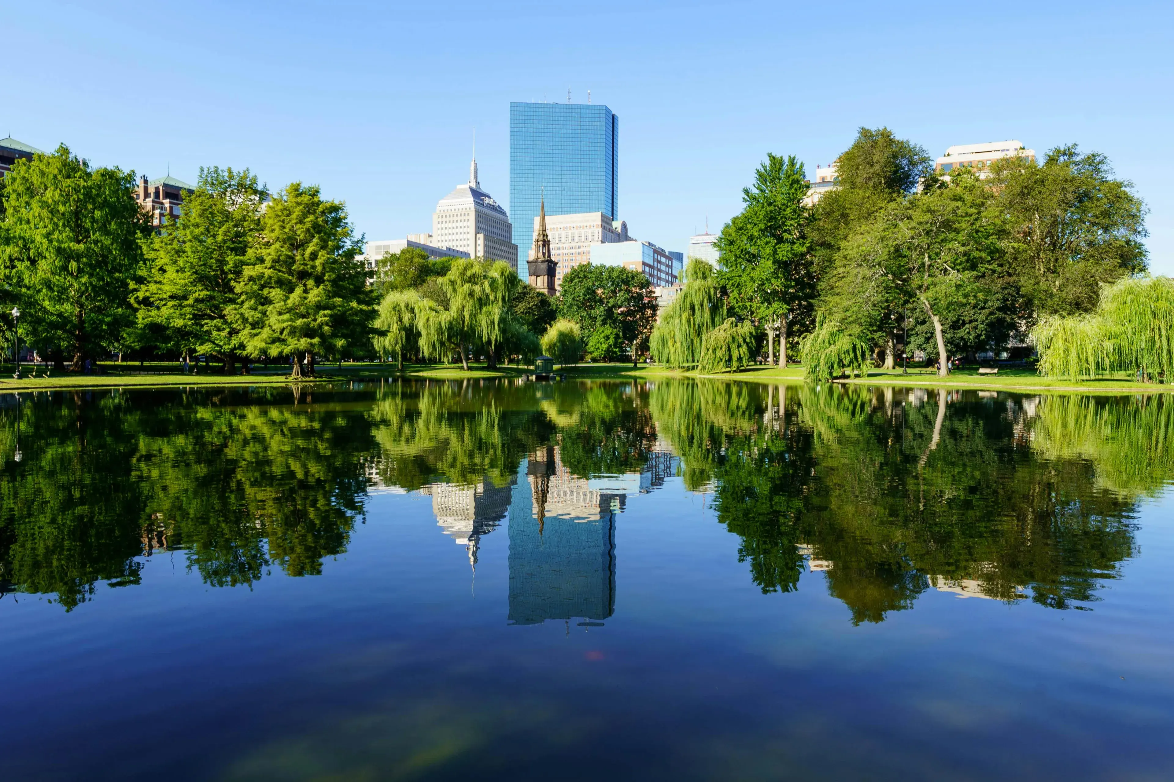 Boston Public Garden Skyline Reflection in Summer Boston Public Garden Skyline Reflection in Summer