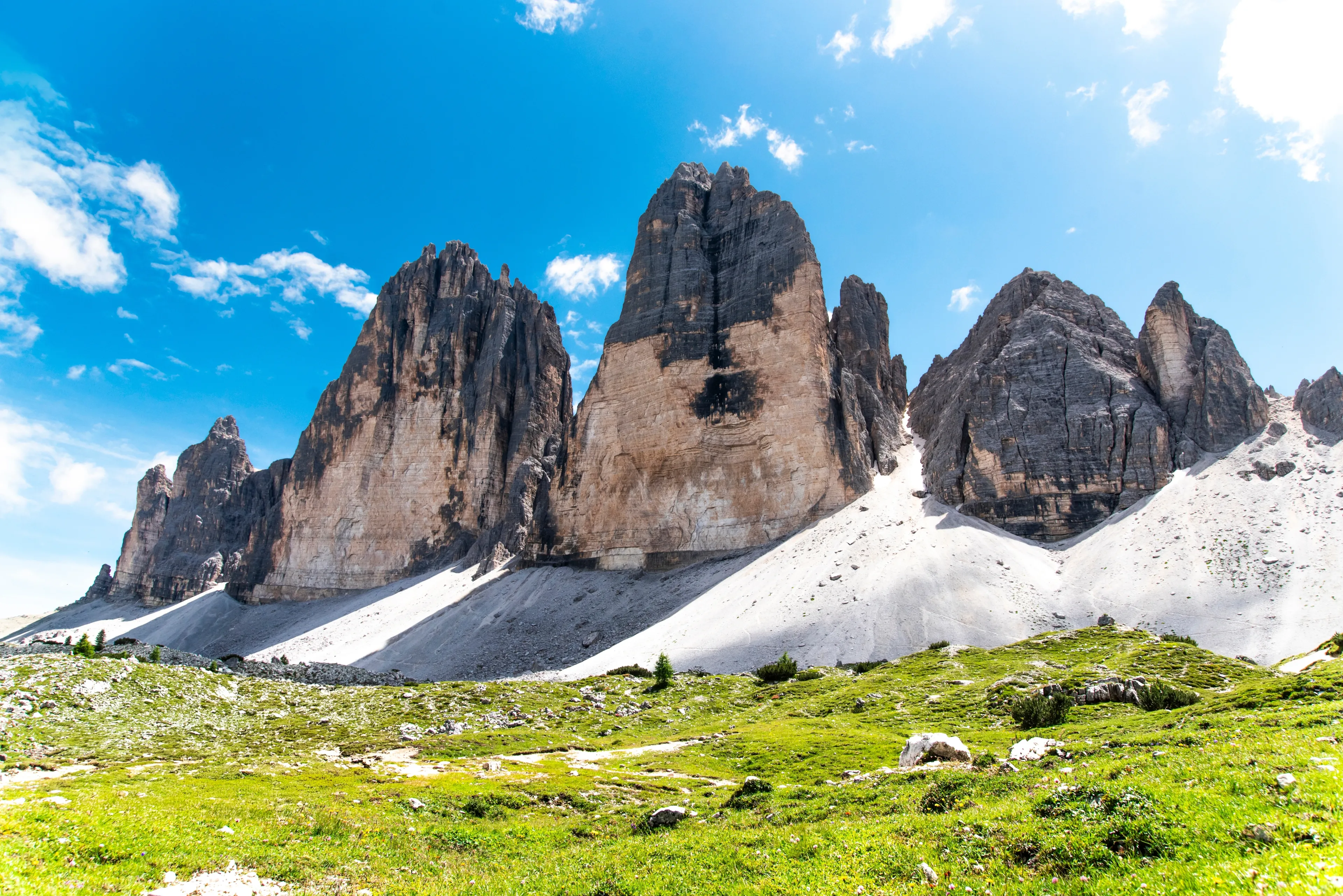 The beautiful peaks of the Tre Cime in the Dolomites in South Tyrol, Italy.