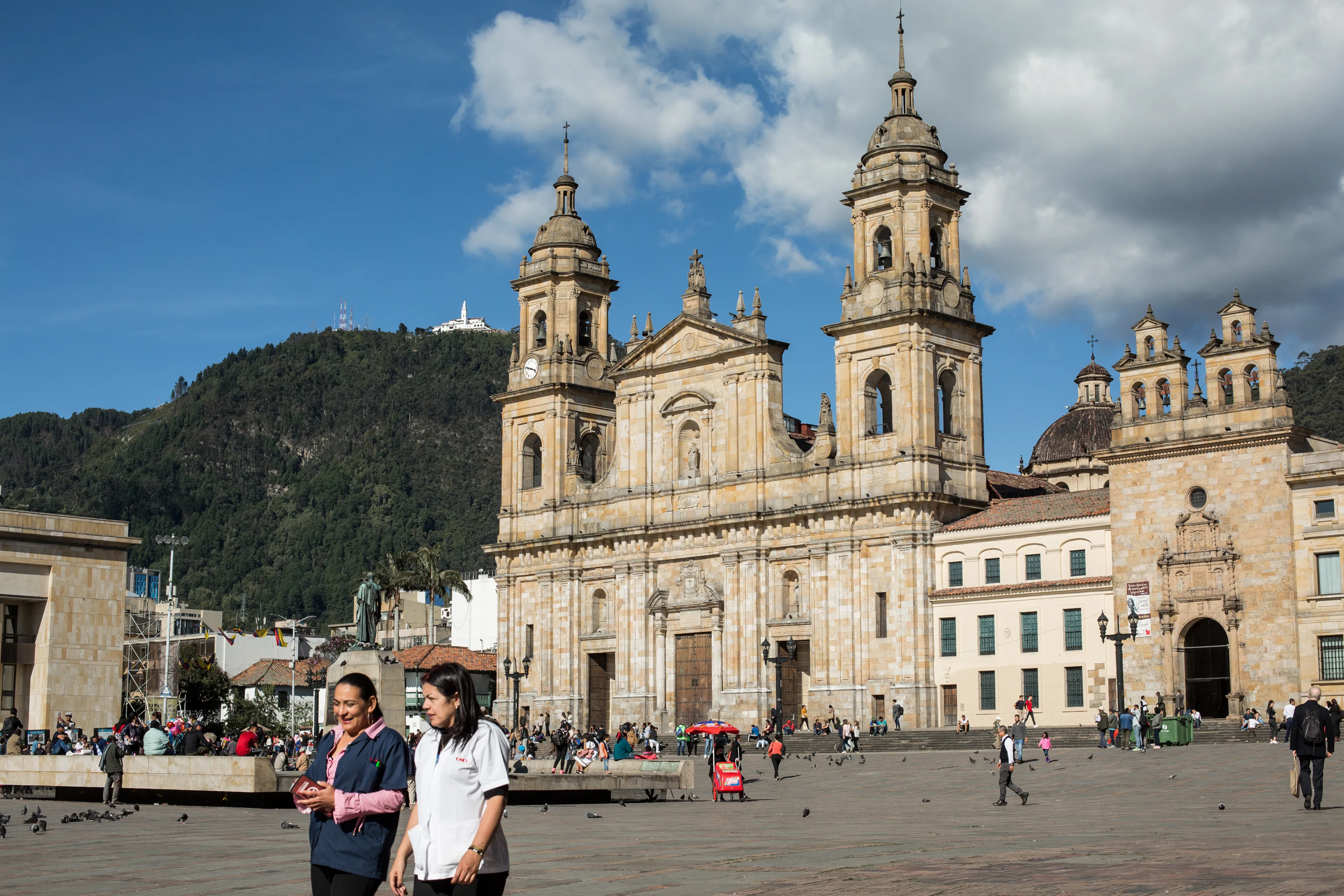 Bogota, DC / Colombia - August 21 2019: Women walking by at the Bolivar square