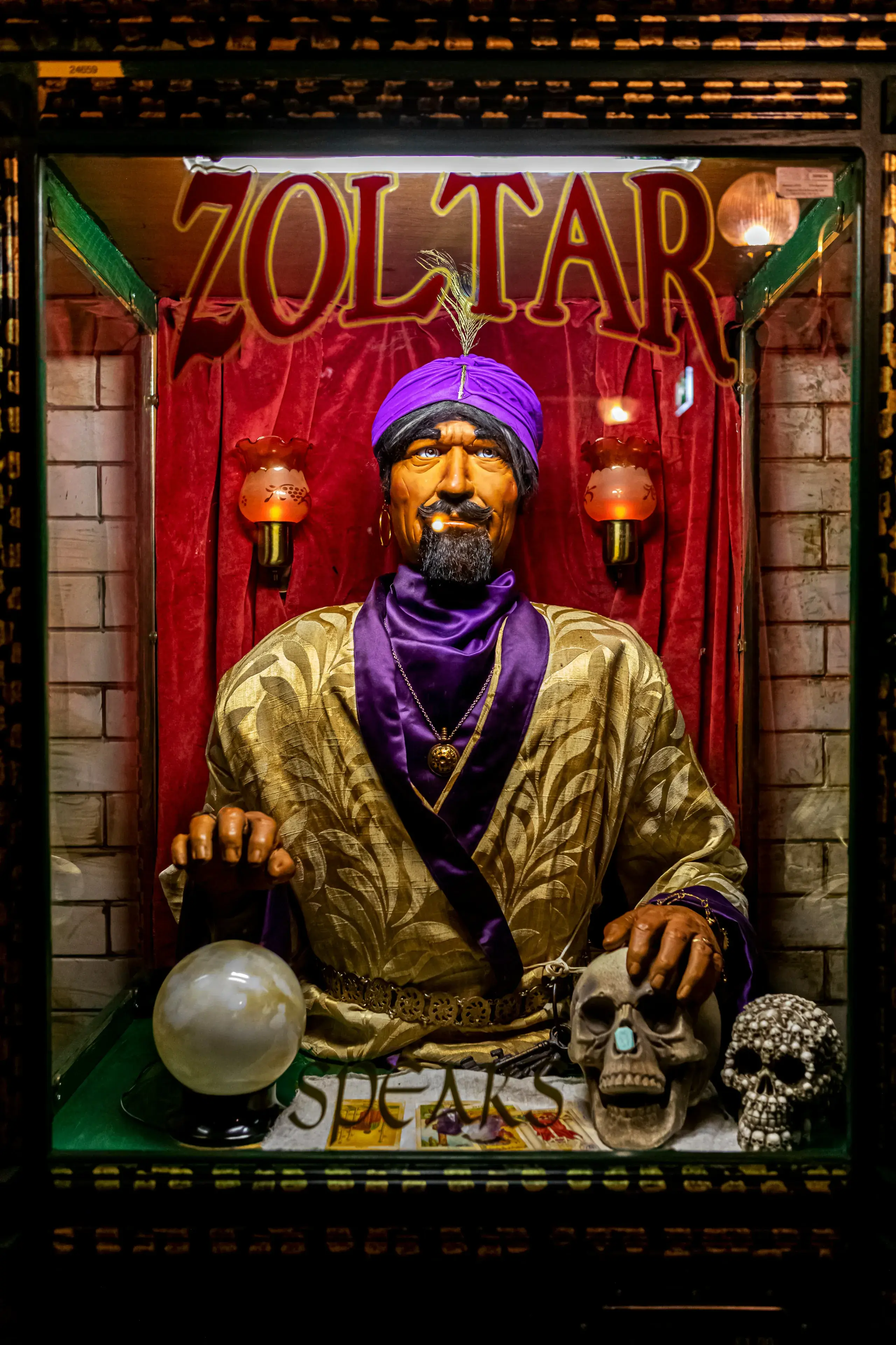 Zoltar Speaks - the soothsayer booth at the London Dungeon's exit cafe. Fate, future, tarot, mysticism in London, England, UK. January 2020. Zoltar Speaks - the soothsayer booth at the London Dungeon's exit cafe. Fate, future, tarot, mysticism in London, England, UK. January 2020.
