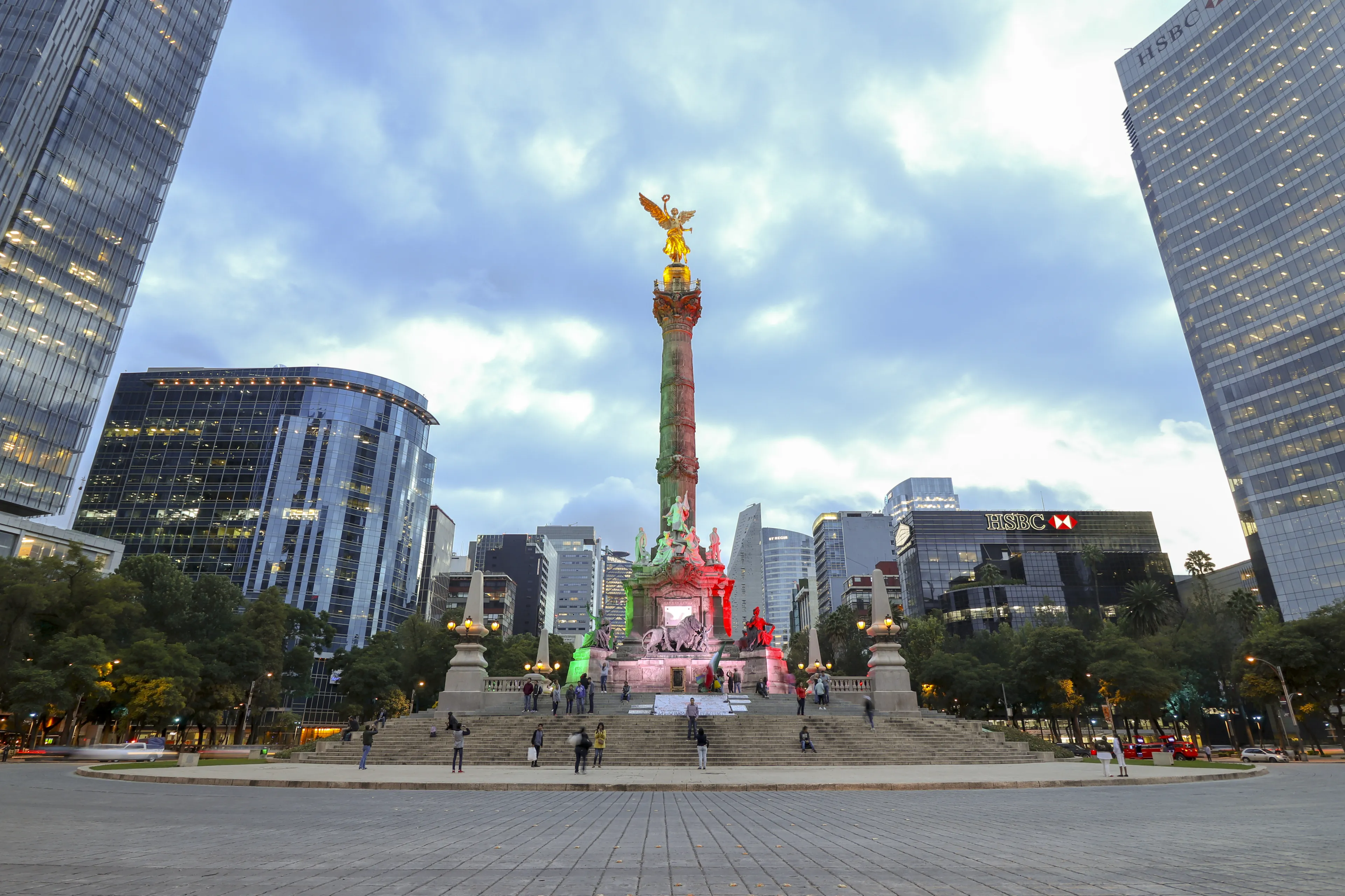 Mexico City, Mexico - September 7, 2017: Monumento a la Independencia, El Angel (Monument to Independence, The Angel) at sunset, in Paseo de la Reforma.