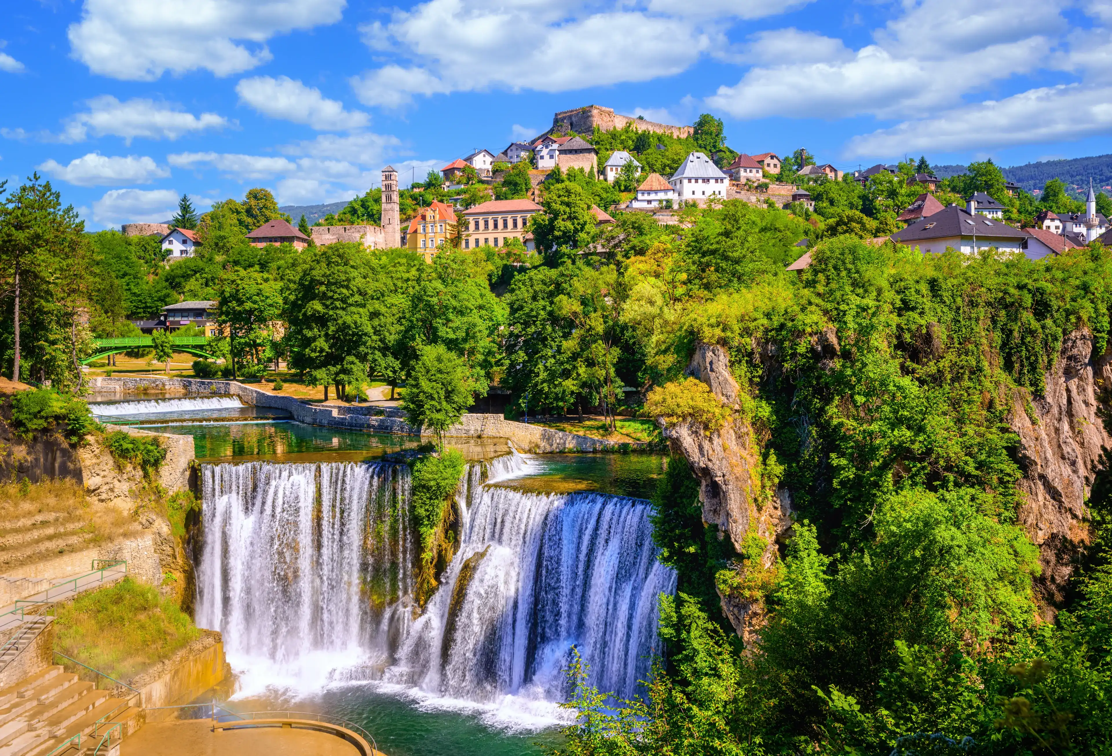 Historical Jajce town in Bosnia and Herzegovina, famous for the spectacular Pliva waterfall Historical Jajce town in Bosnia and Herzegovina, famous for the spectacular Pliva waterfall