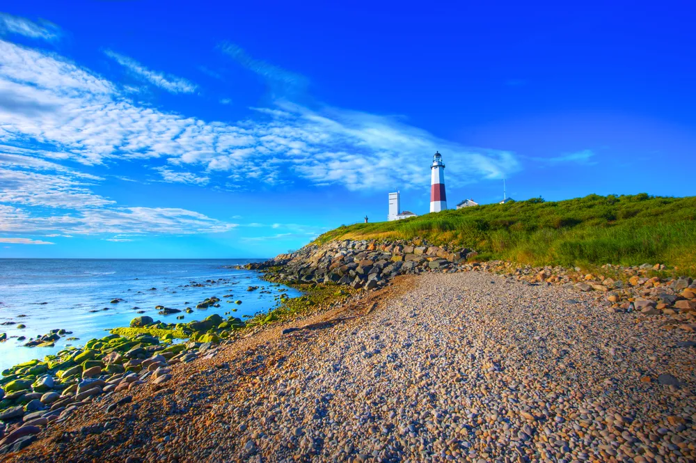 Lighthouse in Montauk Point New York Captured In Early Morning Sun.