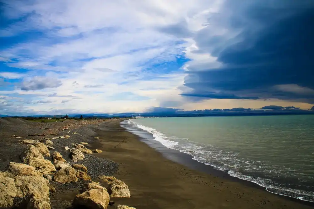 Napier Beach In new zealand with storm cluds