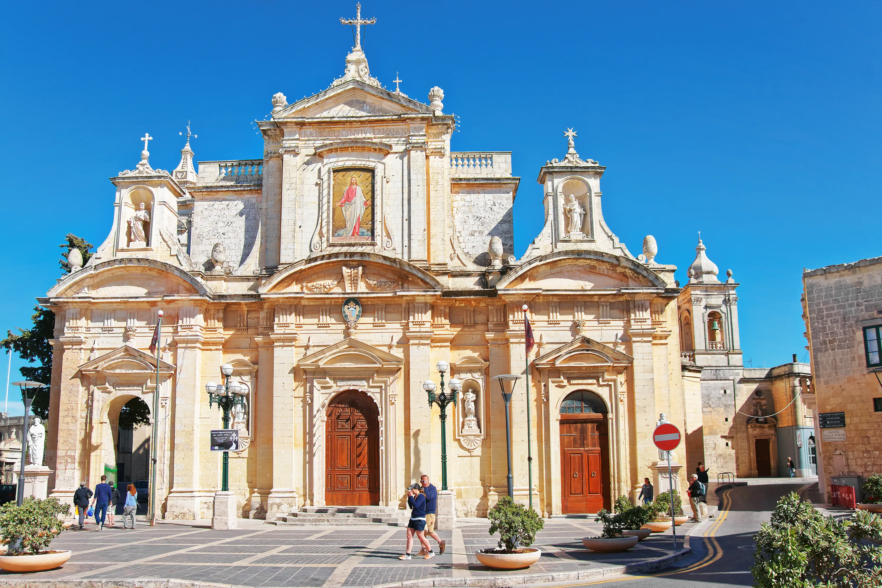 Rabat, Malta - April 4, 2014: People at St Paul Church in Rabat, Malta Island
