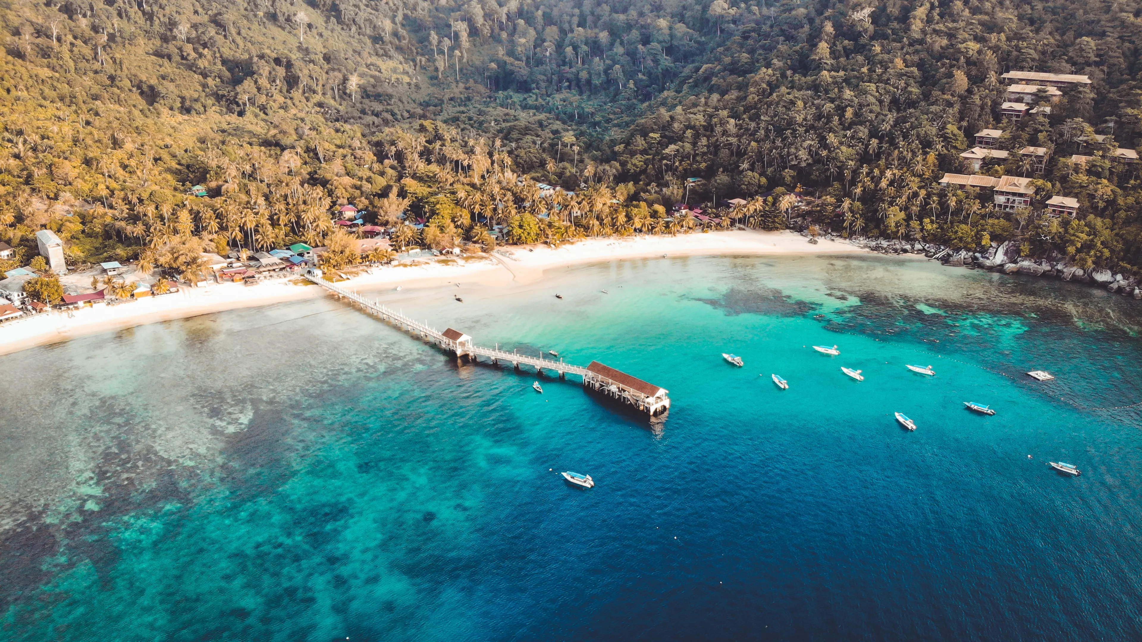 Sunset Salang Village, Kampung Salang Tioman Island, Malaysia with beautiful blue and green ocean