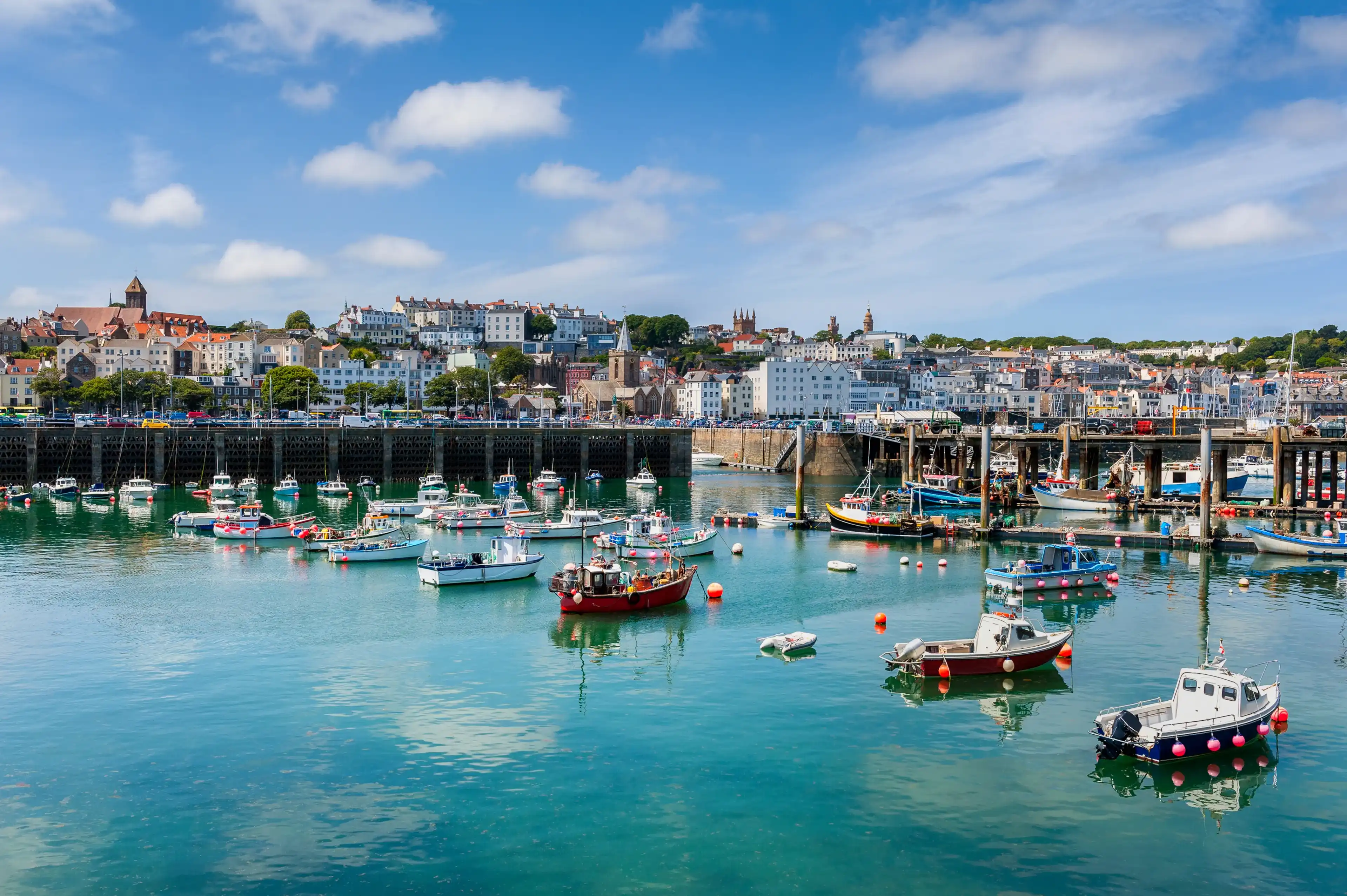 Harbor and Skyline of Saint Peter Port, Guernsey, Channel Islands, UK Harbor and Skyline of Saint Peter Port, Guernsey, Channel Islands, UK