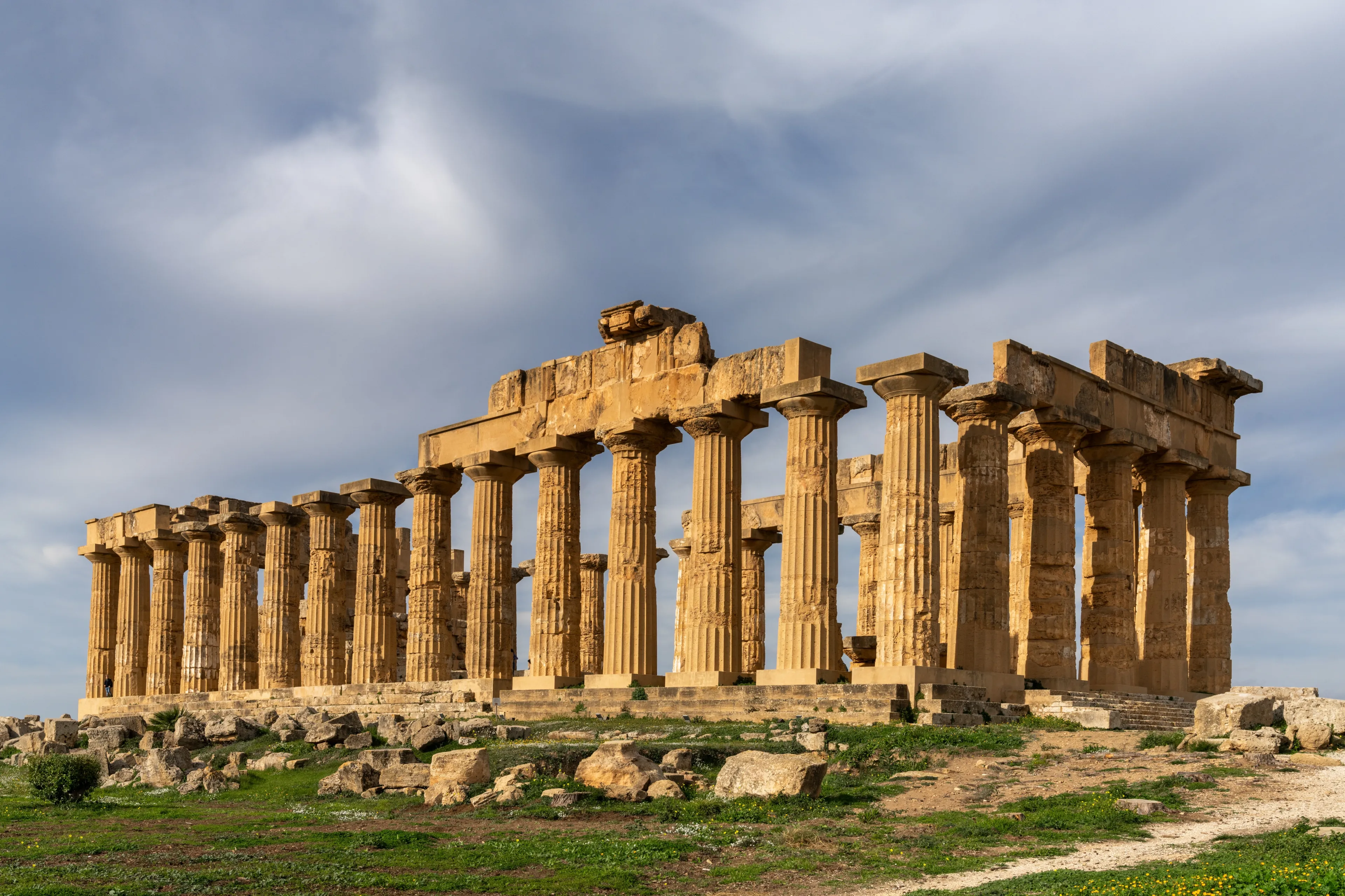 Castelvetrano, Italy - 3 Janaury, 2024: view of Temple E or the Temple of Hera at Selinus in Sicily