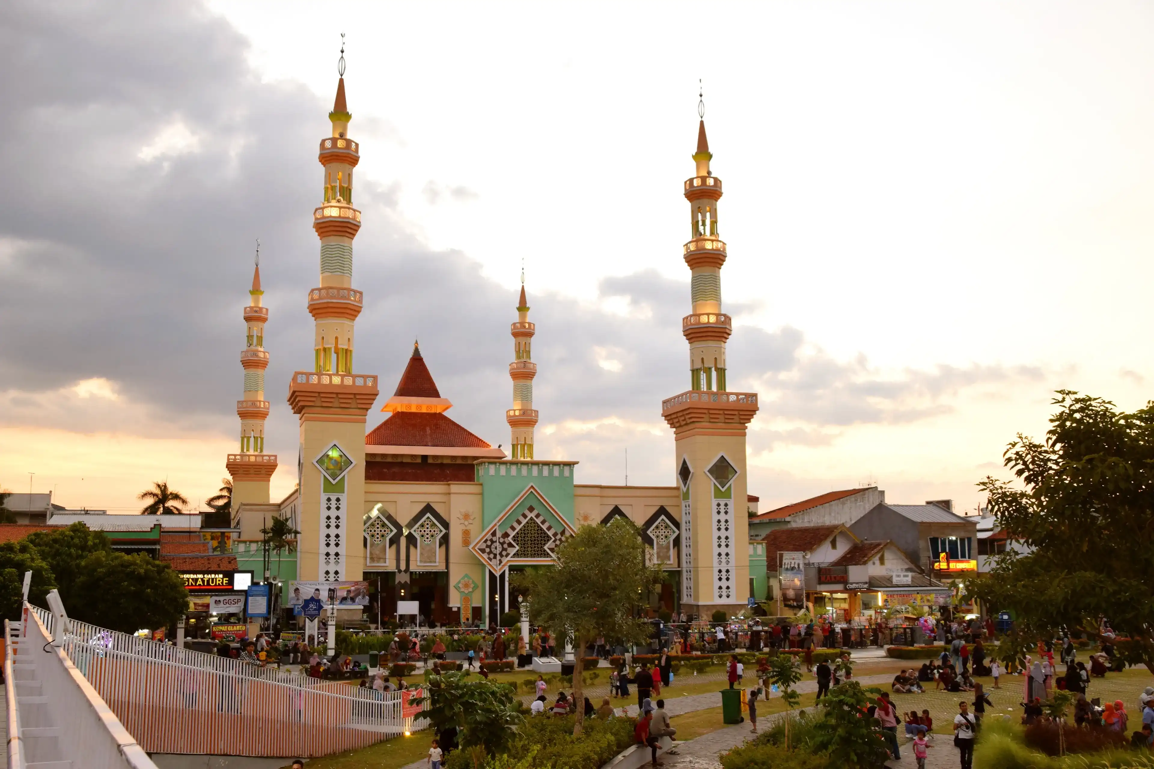 Tegal, Indonesia - July 07, 2024 : The atmosphere in the afternoon at the Grand Mosque of Tegal City, which is one of the magnificent mosques located in the Tegal city square Tegal, Indonesia - July 07, 2024 : The atmosphere in the afternoon at the Grand Mosque of Tegal City, which is one of the magnificent mosques located in the Tegal city square