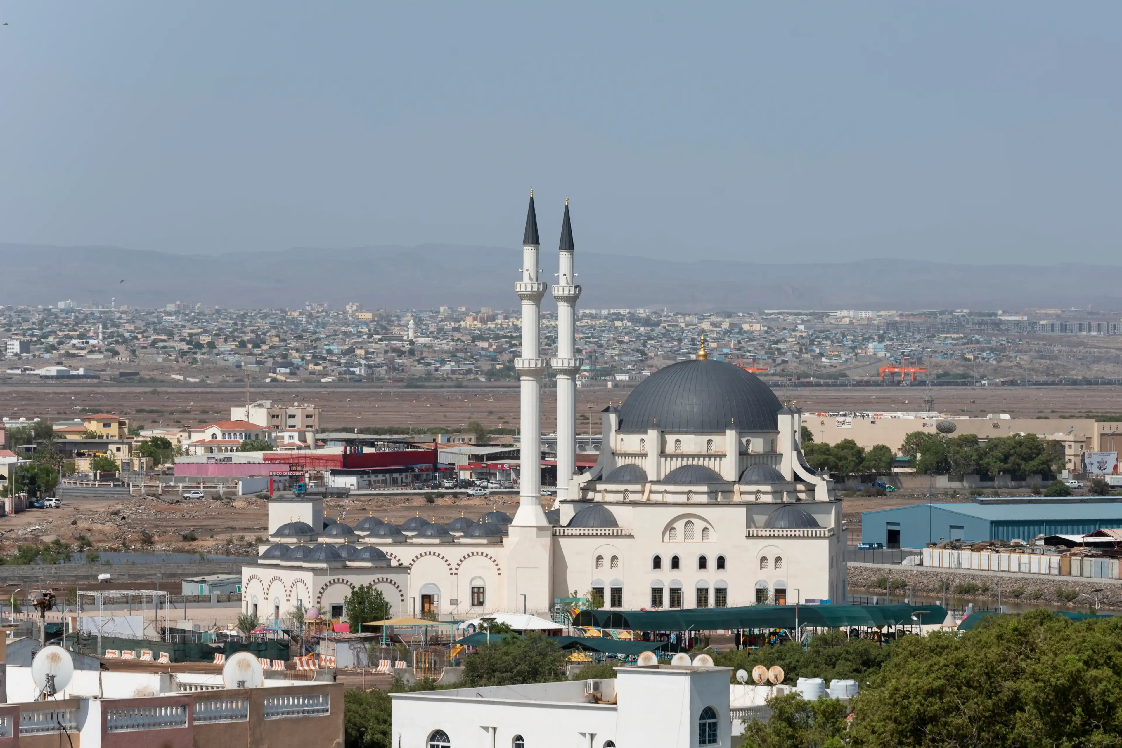 Republic of Djibouti / Djibouti - September 12 2020 : Abdulhamid II Khan Mosque (Turkish Mosque) build from Turkey - Largest mosque in East Africa