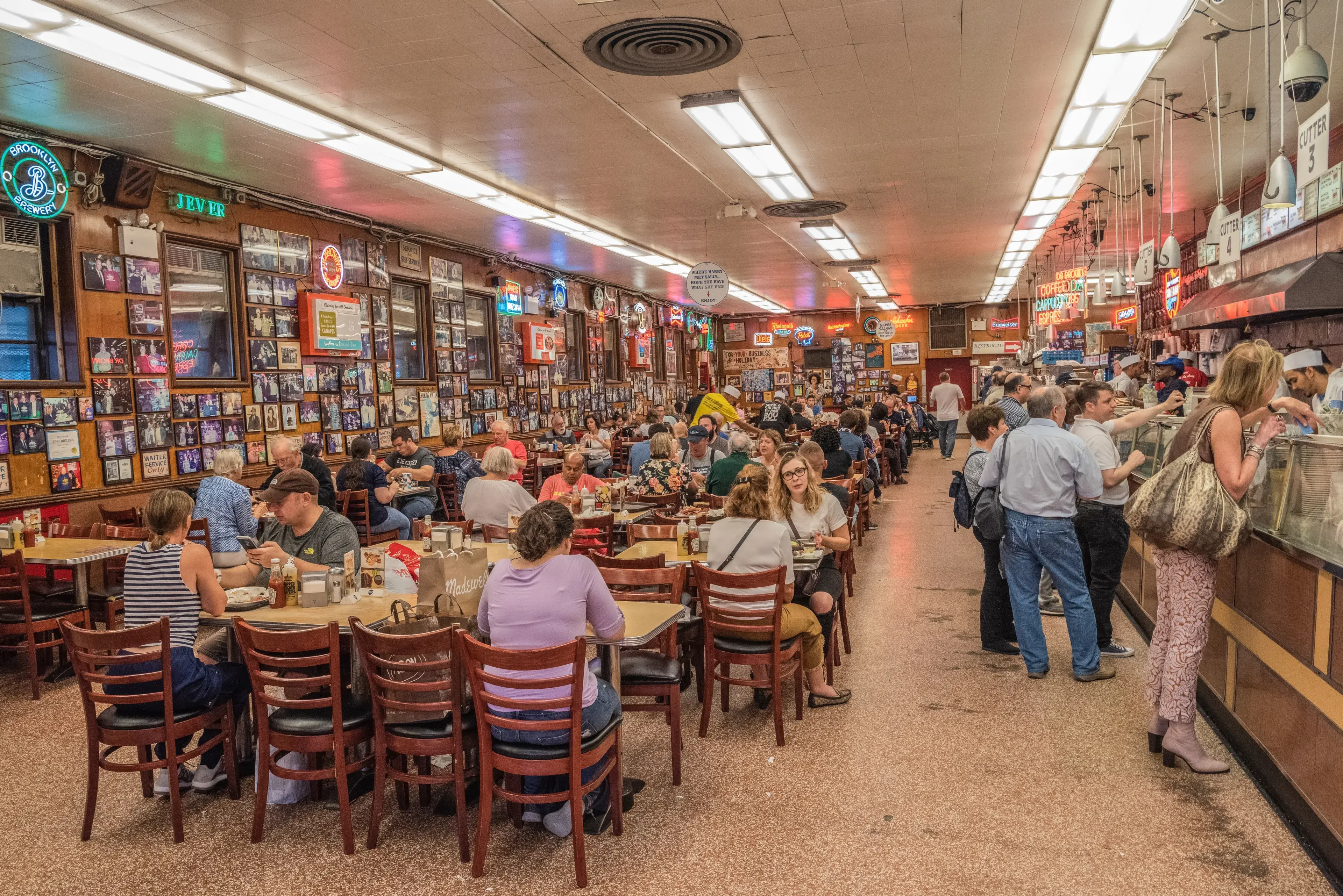 New York City, USA – October 10, 2018. Interior view of Katz’s Delicatessen deli in New York City. Located at 205 East Houston Street on the Lower East Side of Manhattan, the place was founded in 1888