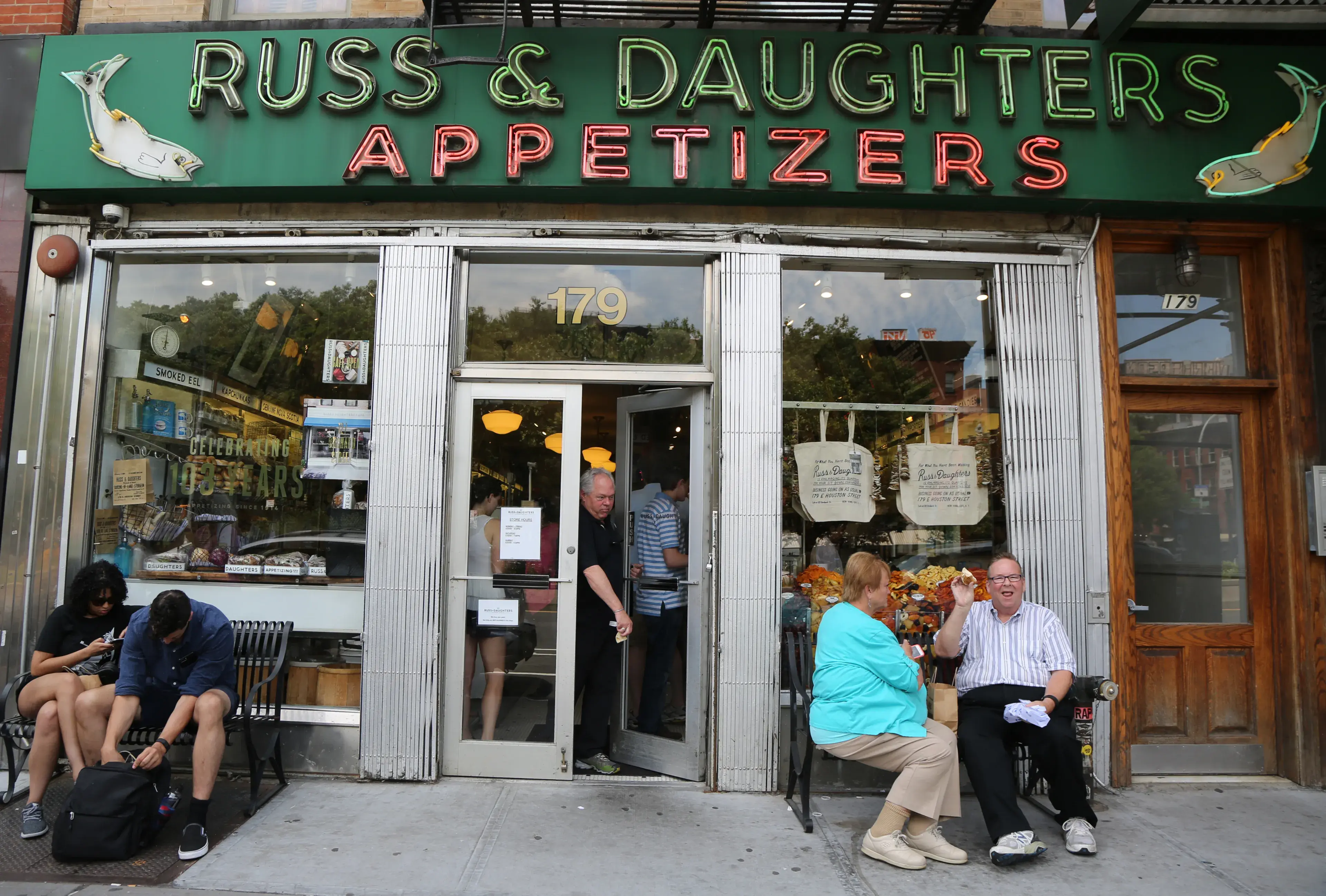 NEW YORK - JUNE 27, 2017: Famous Russ & Daughters appetizing store opened in 1914 in Lower East Side in Manhattan