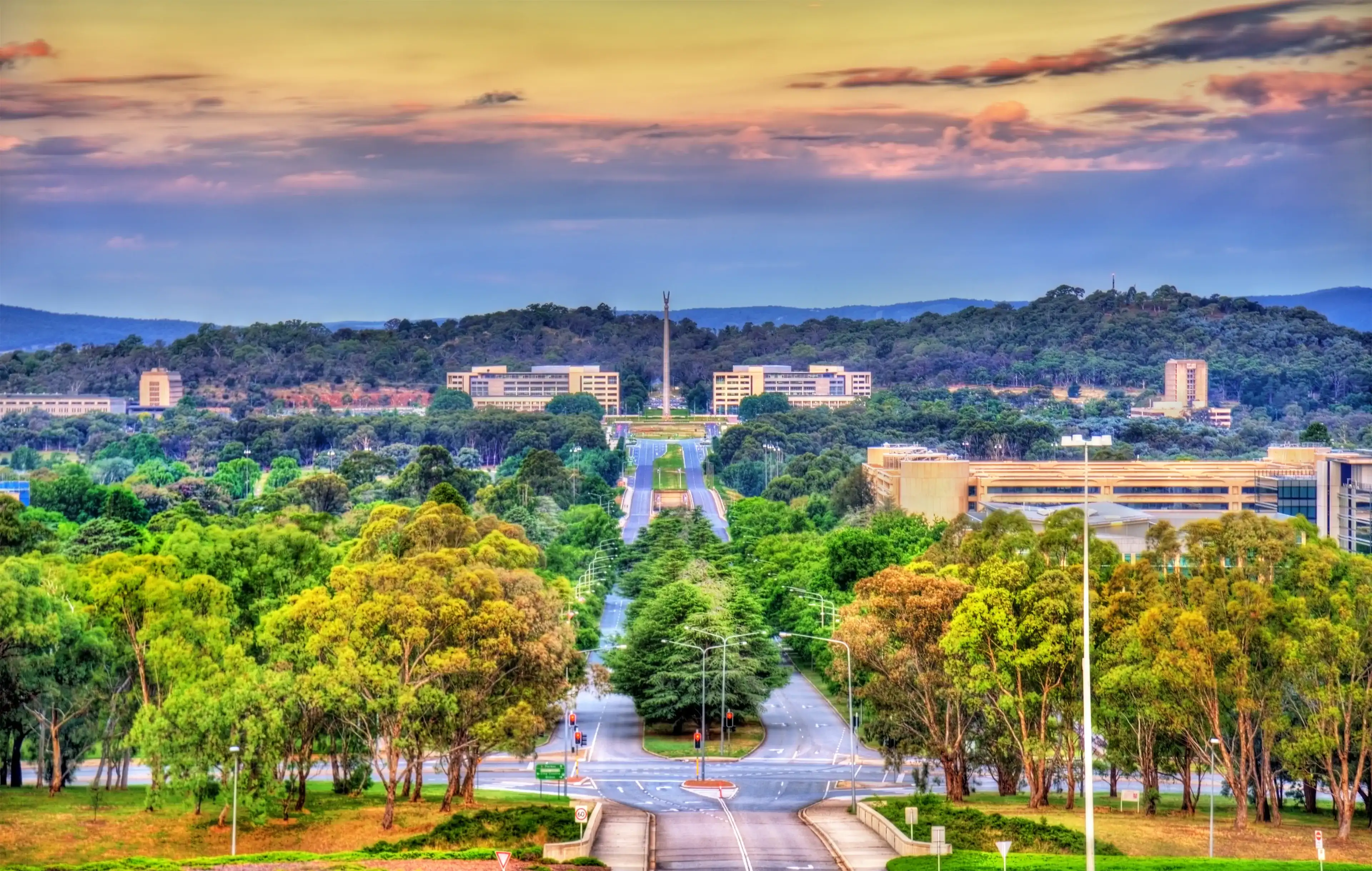 View along Kings Avenue towards the Australian-American Memorial in Canberra - Australian Capital Territory