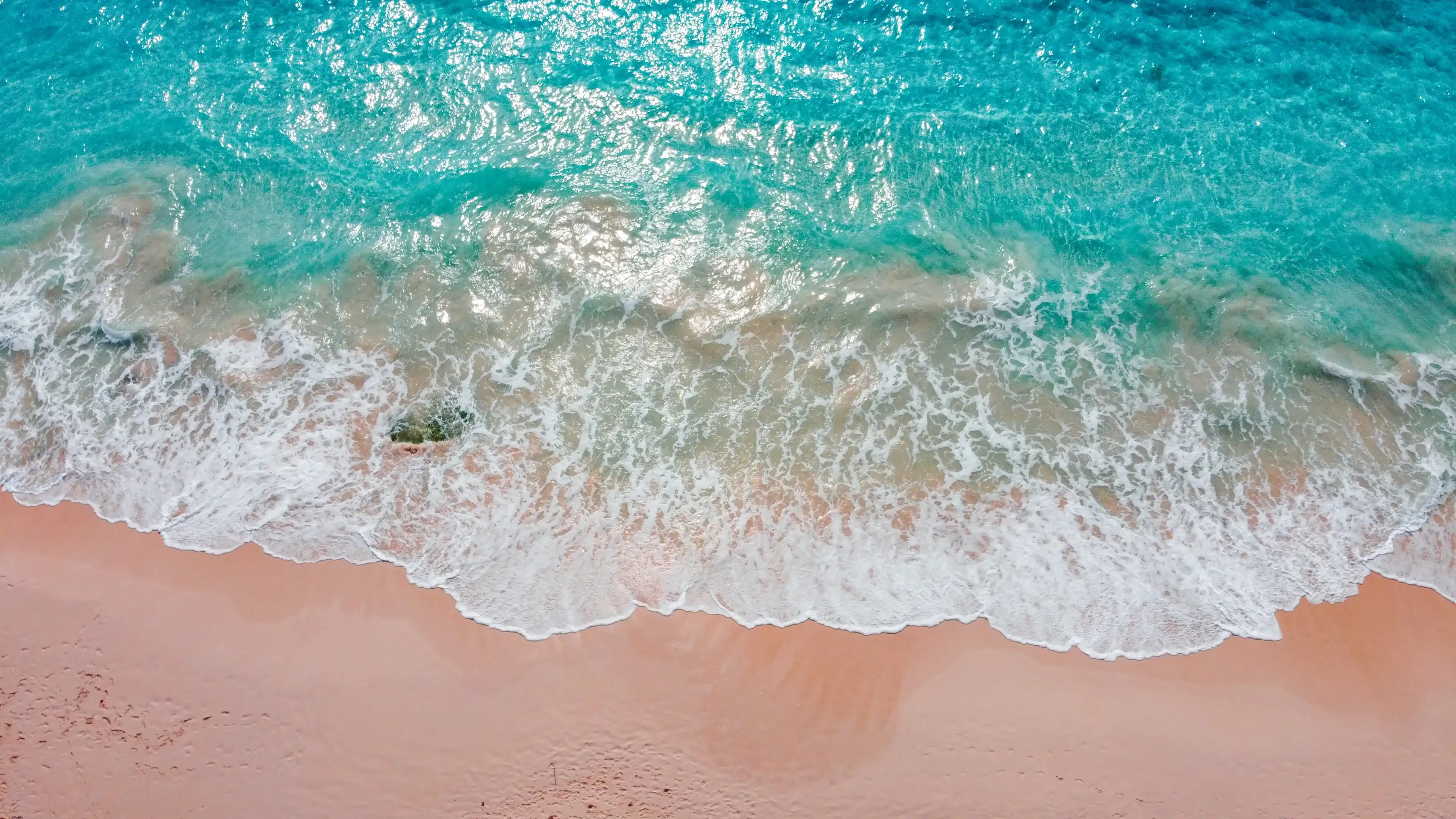 A scenic view with pink sands beach and blue ocean waves of Bermuda