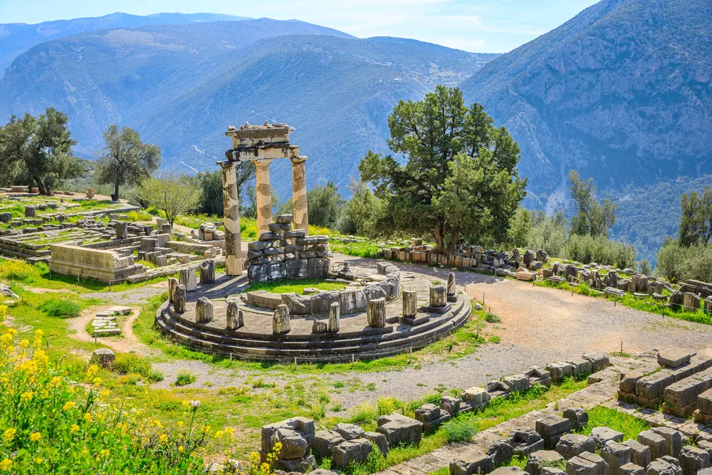 Delphi is a town on Mount Parnassus in the south of mainland Greece. 