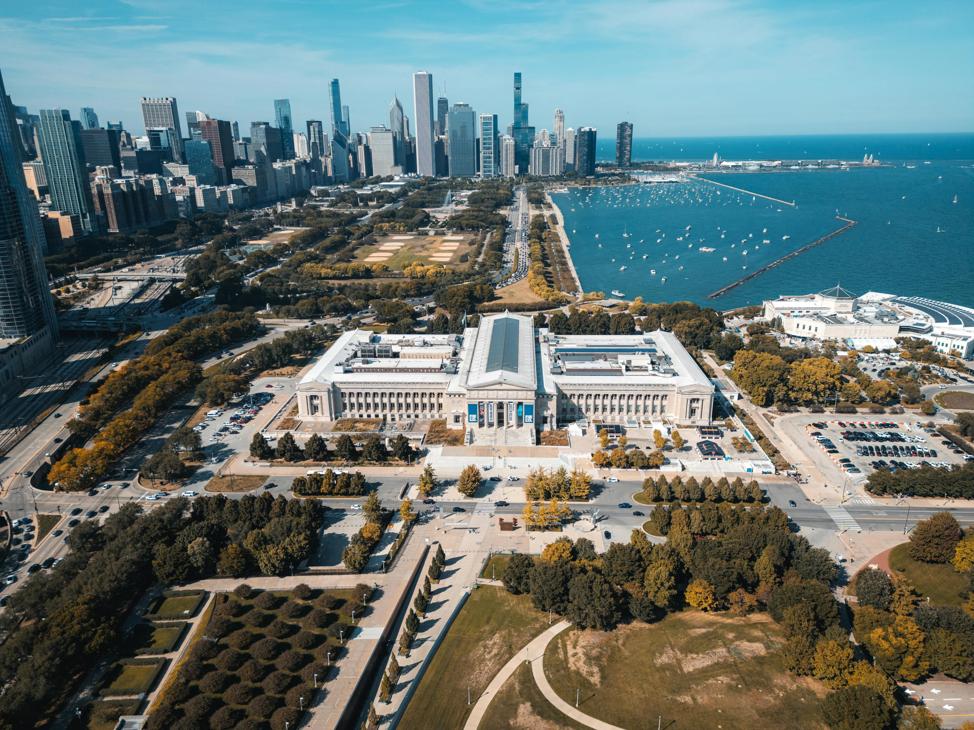 Aerial View of Chicago Skyline and Lakefront