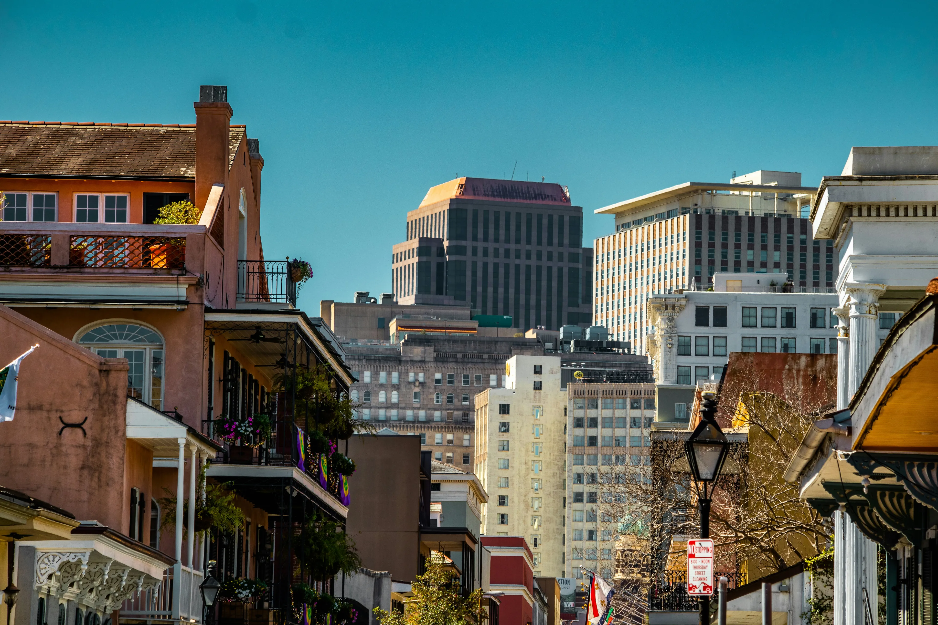 a city street lined with tall buildings