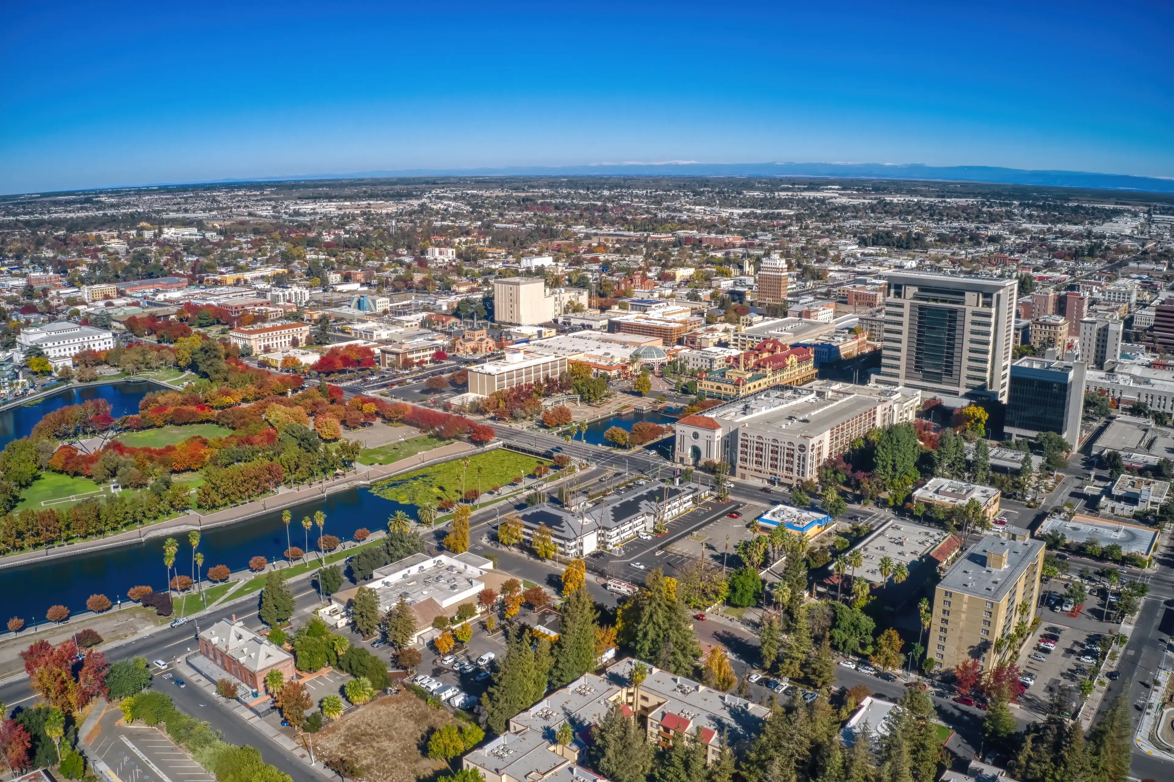 Aerial View of Stockton, California during Autumn