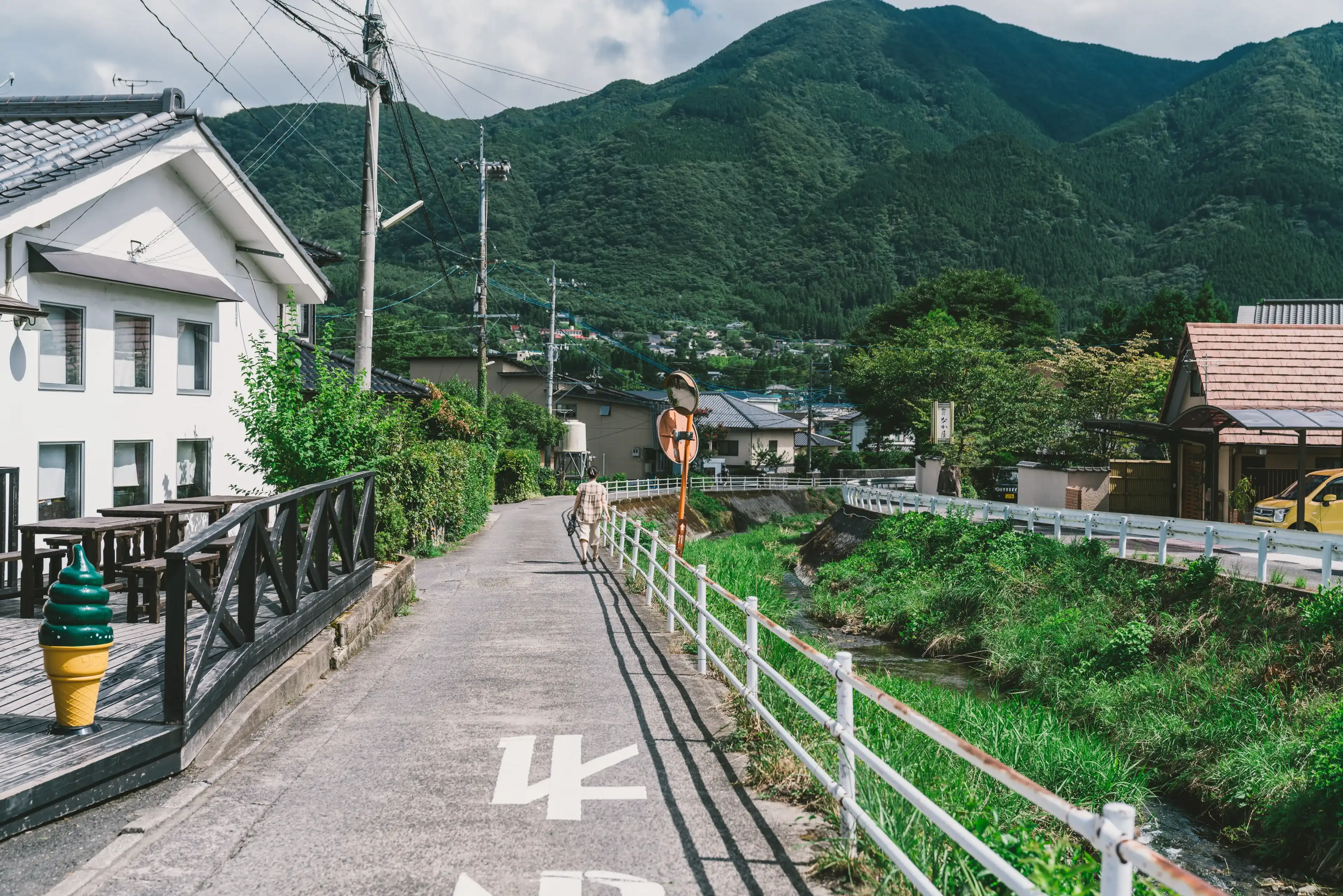Yufuin, Ōita Prefecture / Japan - August 20 2018 : A town located in Ōita District, Ōita Prefecture, Japan. A popular place for hot spring tourists.