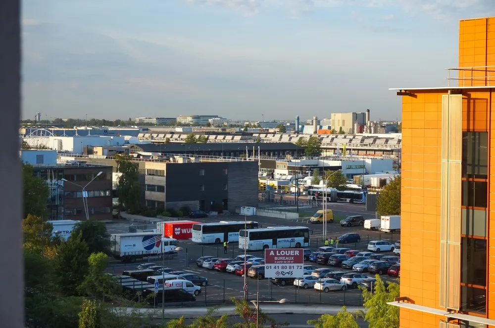 Rungis, France - Sept. 10, 2023 - View on the storehouses, industrial facilities and business park of the International Market of Rungis (MIN), one of the largest wholesale food market worldwide
