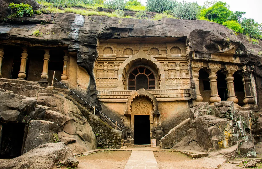 Pandav Leni, The Buddha Caves at Nashik, Maharashtra, India. Ancient caves dating second century A.D. This group of 24 caves located near Nashik. These caves were carved during the reign of Satavahana