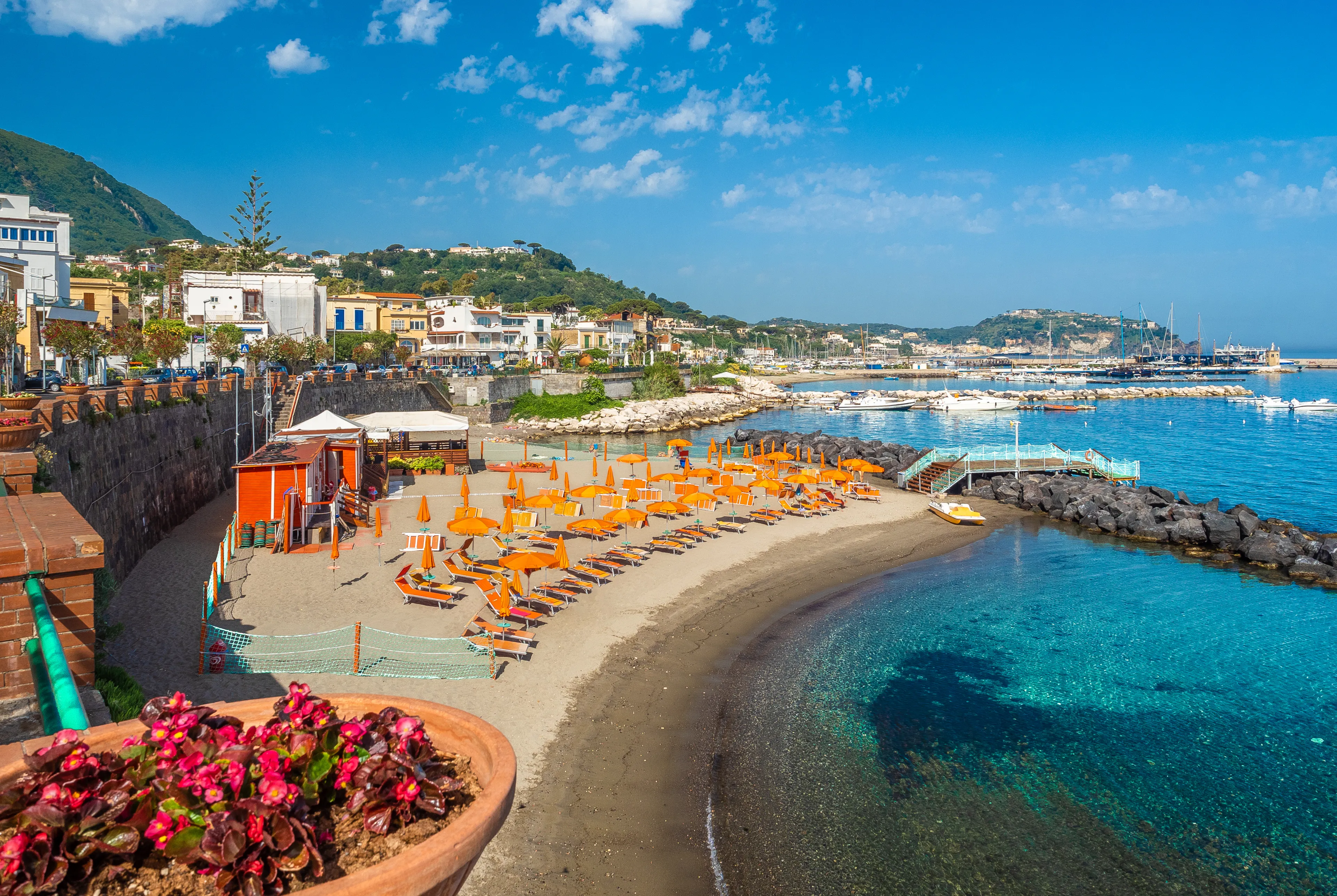 Landscape with Casamicciola beach, coast of ischia, italy
