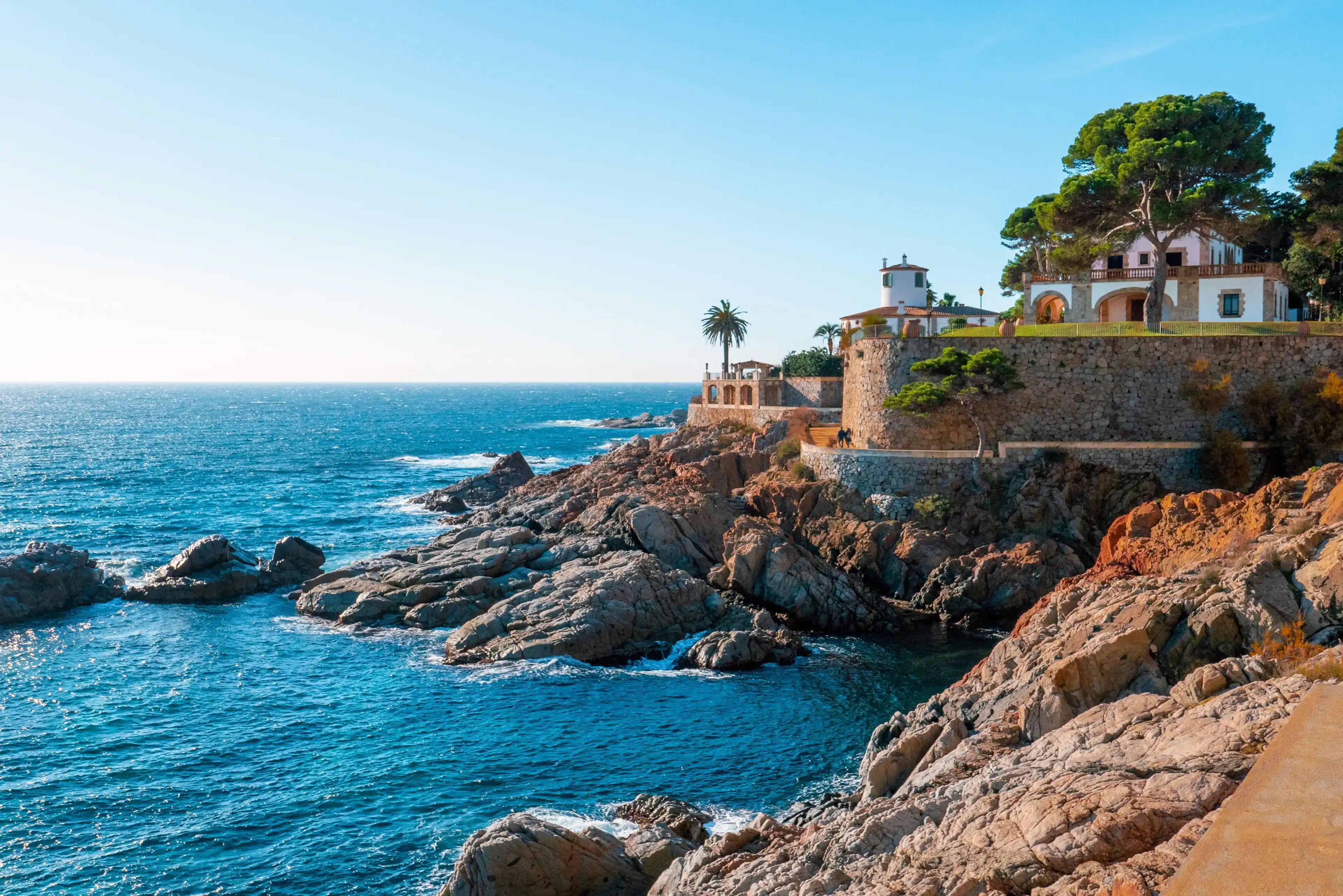 S'Agaró (Sant Feliu de Guixols), Catalunya, Spain - January 7, 2022: Waterfront of S'Agaró S'Agaró (Sant Feliu de Guixols), Catalunya, Spain - January 7, 2022: Waterfront of S'Agaró