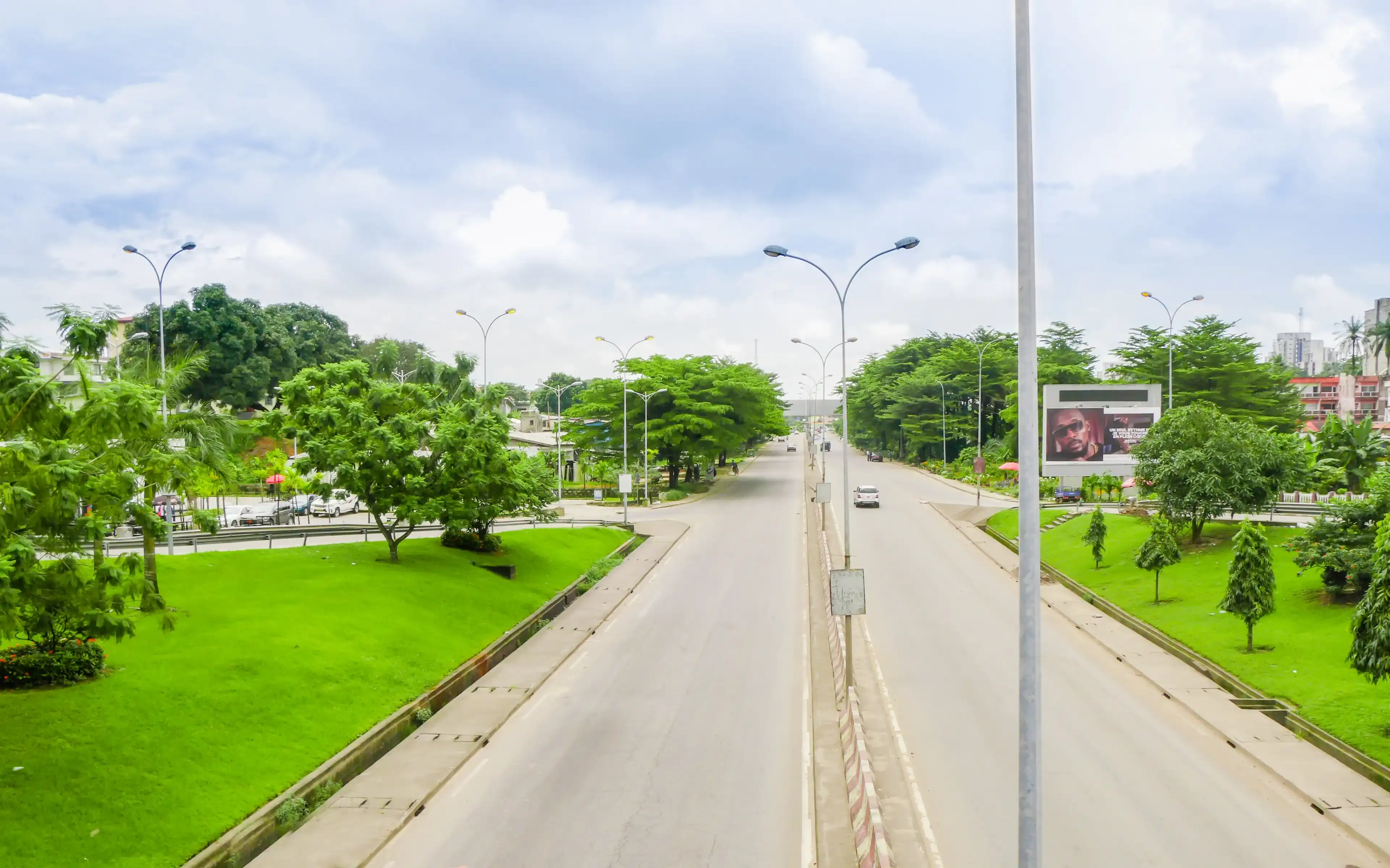 Douala, Littoral/Cameroon - 11/12/2019 : Beautiful view on the main boulevard leading to the Douala port and Bonanjo, the administrative district of the city of Douala in Cameroon.