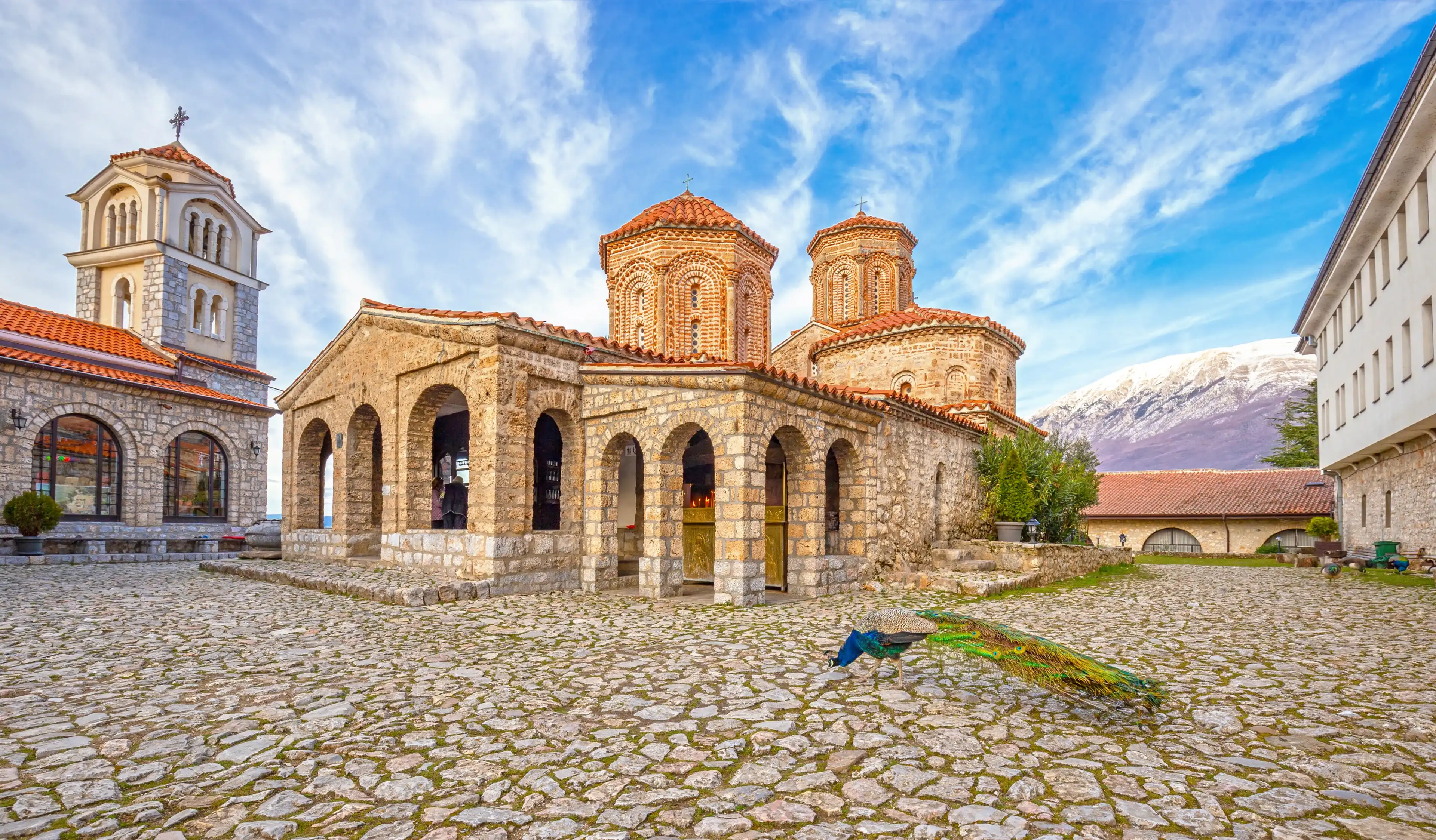Saint Naum Monastery near Ohrid at sunset, Republic of North Macedonia