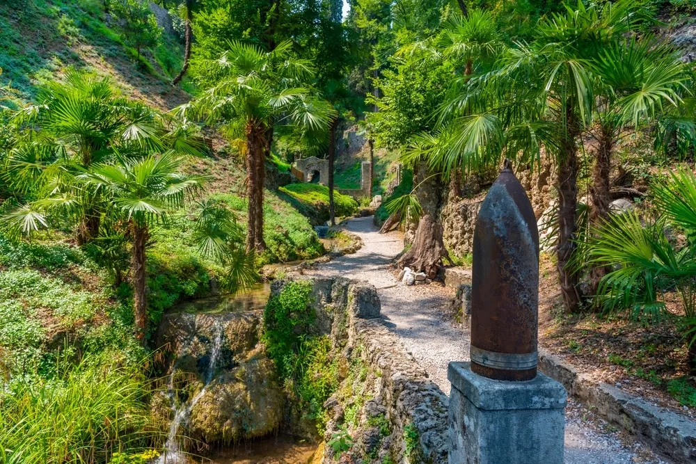 Bullet bridge at Vittoriale degli italiani palace at Gardone Riviera in Italy