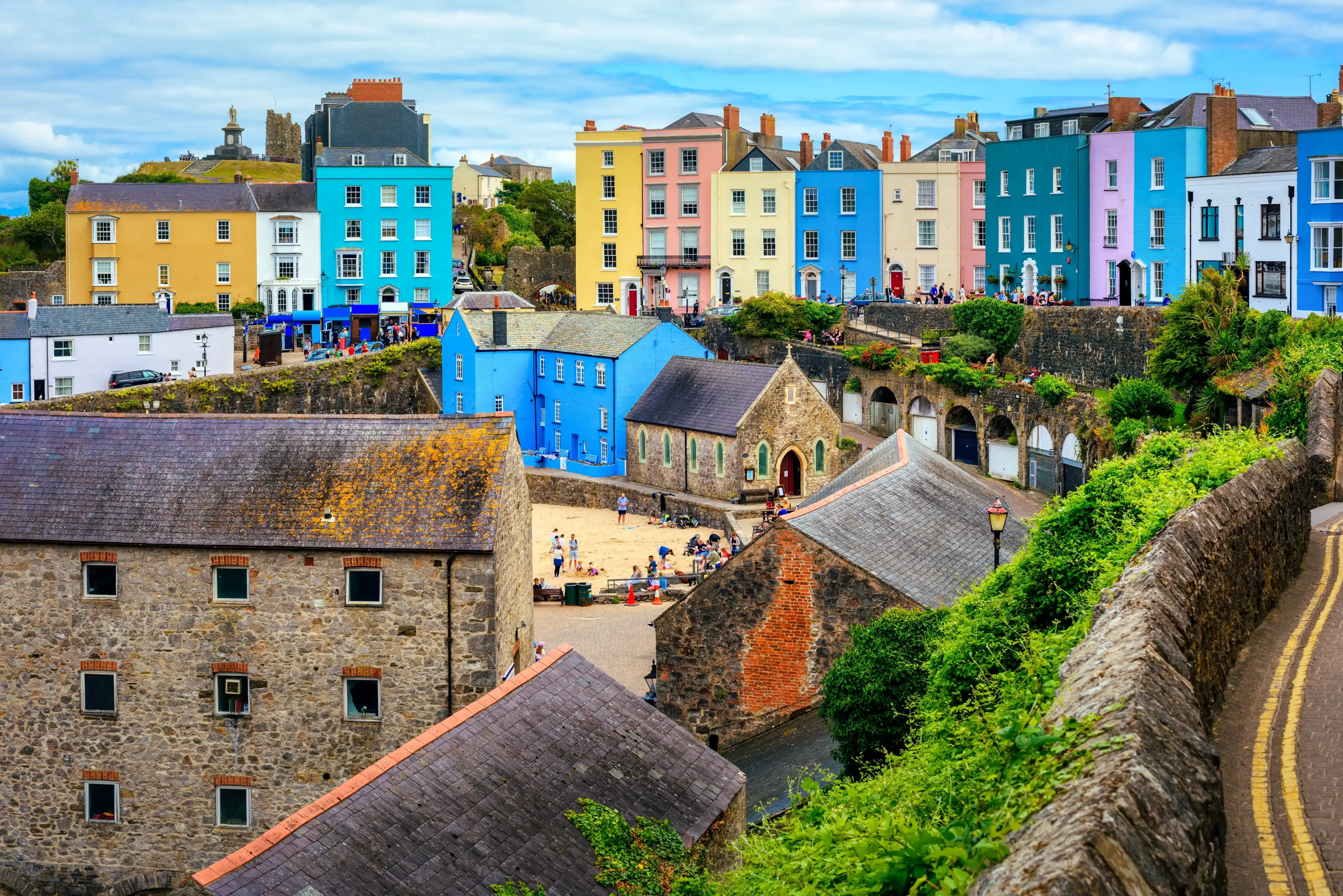 Colorful traditional houses in Tenby Old town, Wales, United Kingdom Colorful traditional houses in Tenby Old town, Wales, United Kingdom