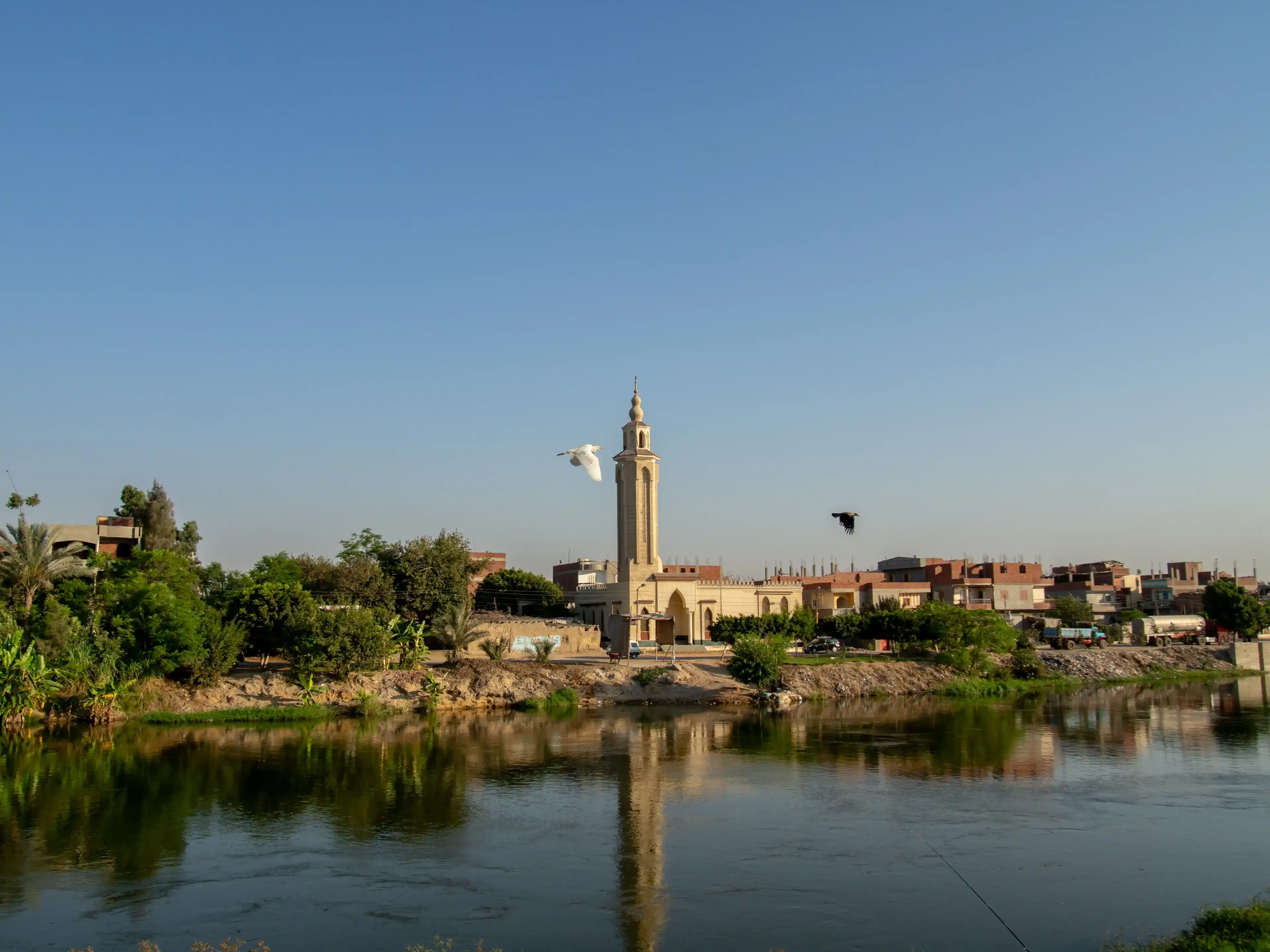 A mosque in the center of the countryside on the canal of Ismailia, Ismailia, Egypt