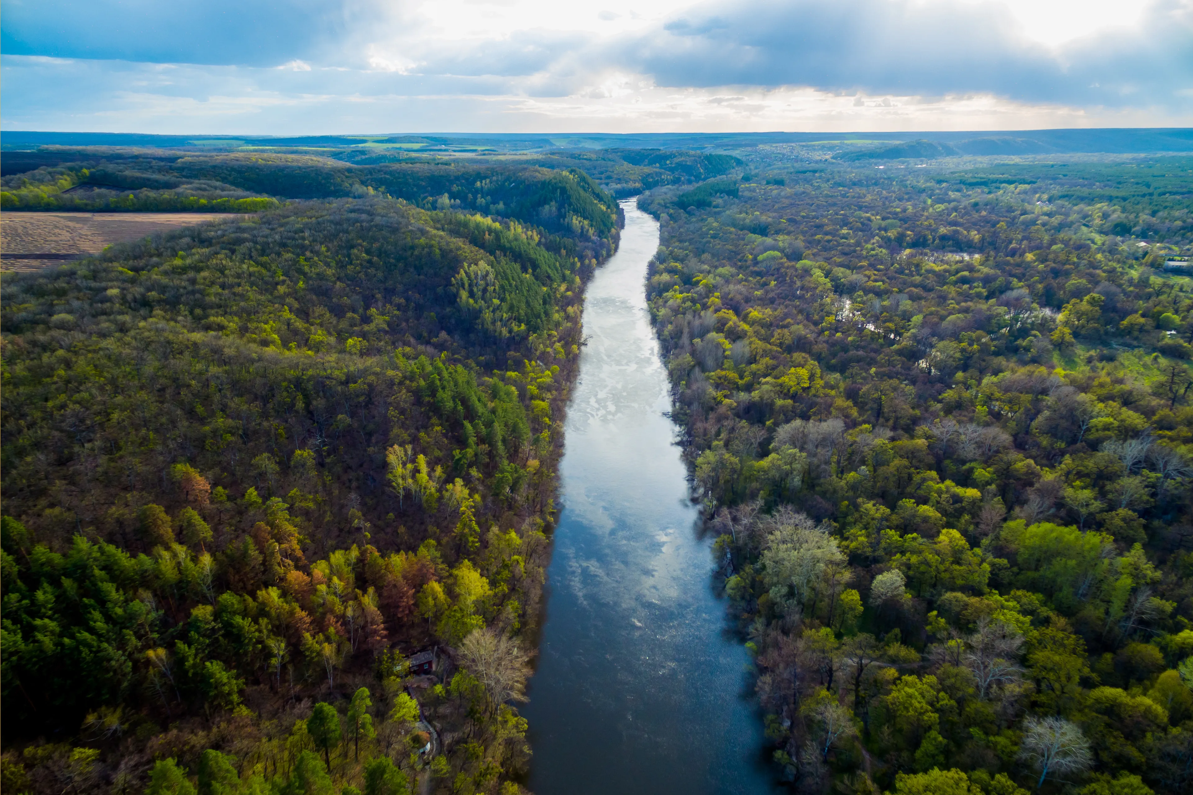 river in a beautiful valley. Aerial view landscape. shooting from a drone