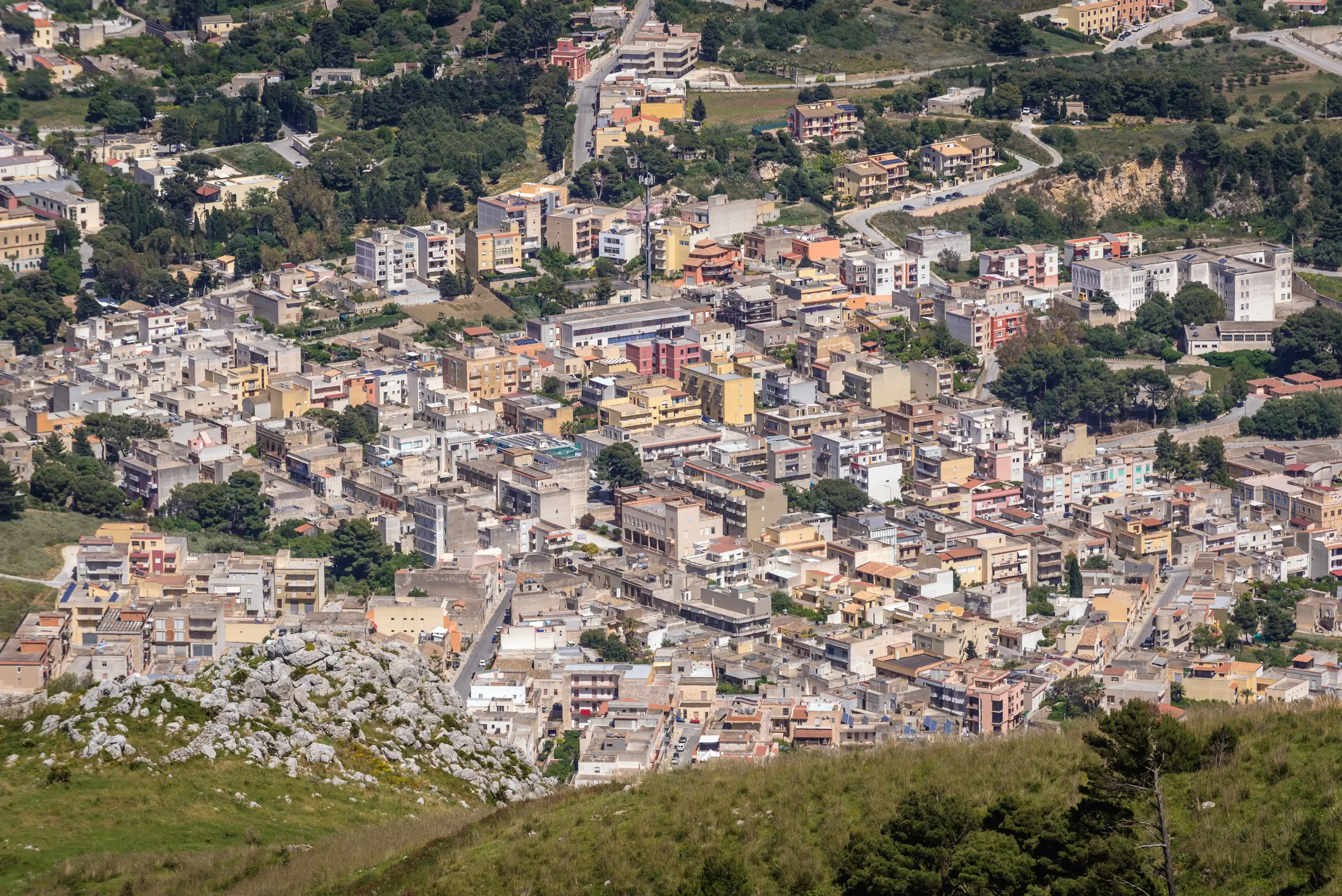 Valderice town seen from in Erice, small town located on a mountain near Trapani city, Sicily Island in Italy Valderice town seen from in Erice, small town located on a mountain near Trapani city, Sicily Island in Italy