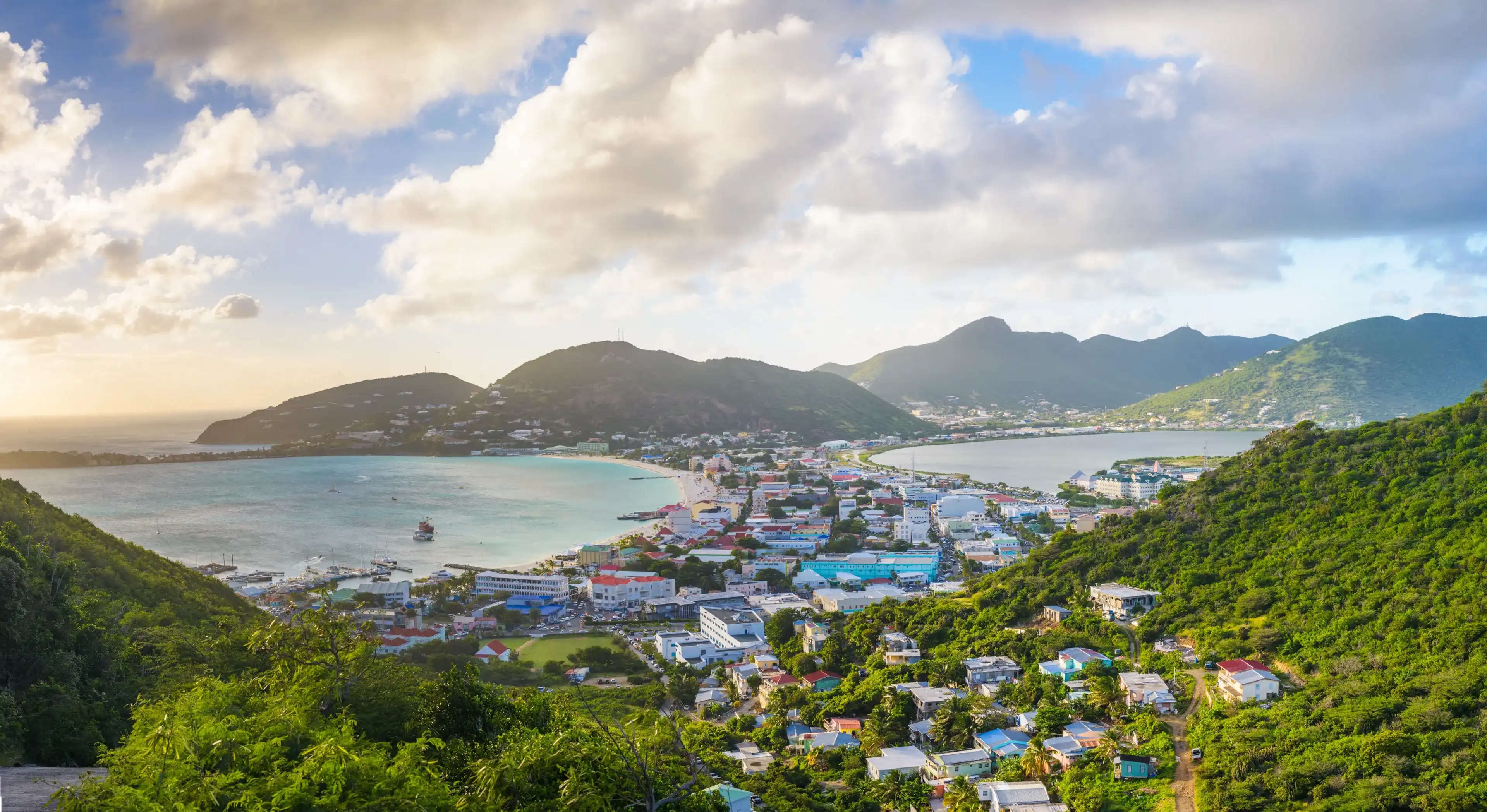 Philipsburg, Sint Maarten, cityscape at the Great Salt Pond. Philipsburg, Sint Maarten, cityscape at the Great Salt Pond.